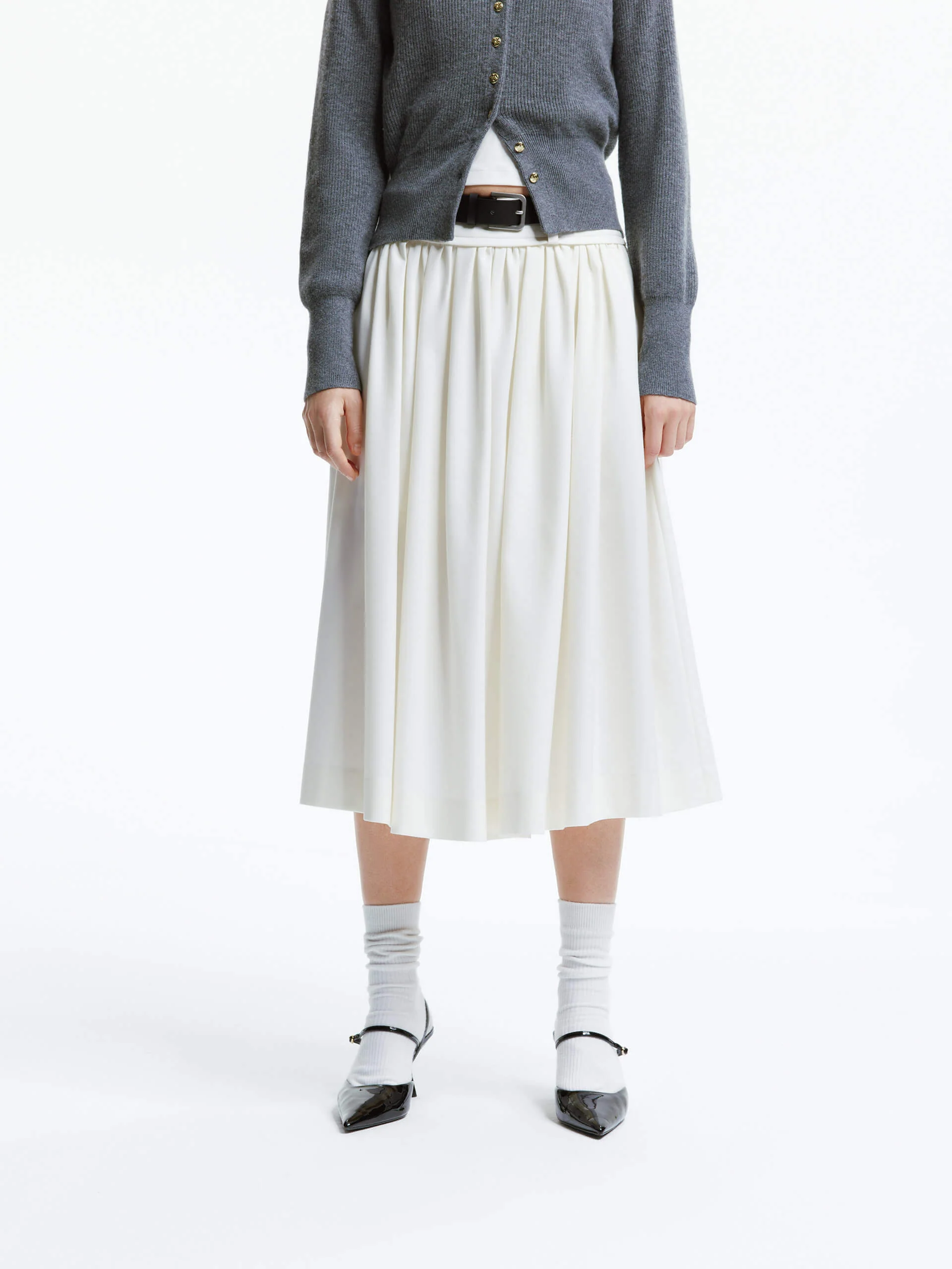 A-line Pleated Skirt with Belt - Image 10