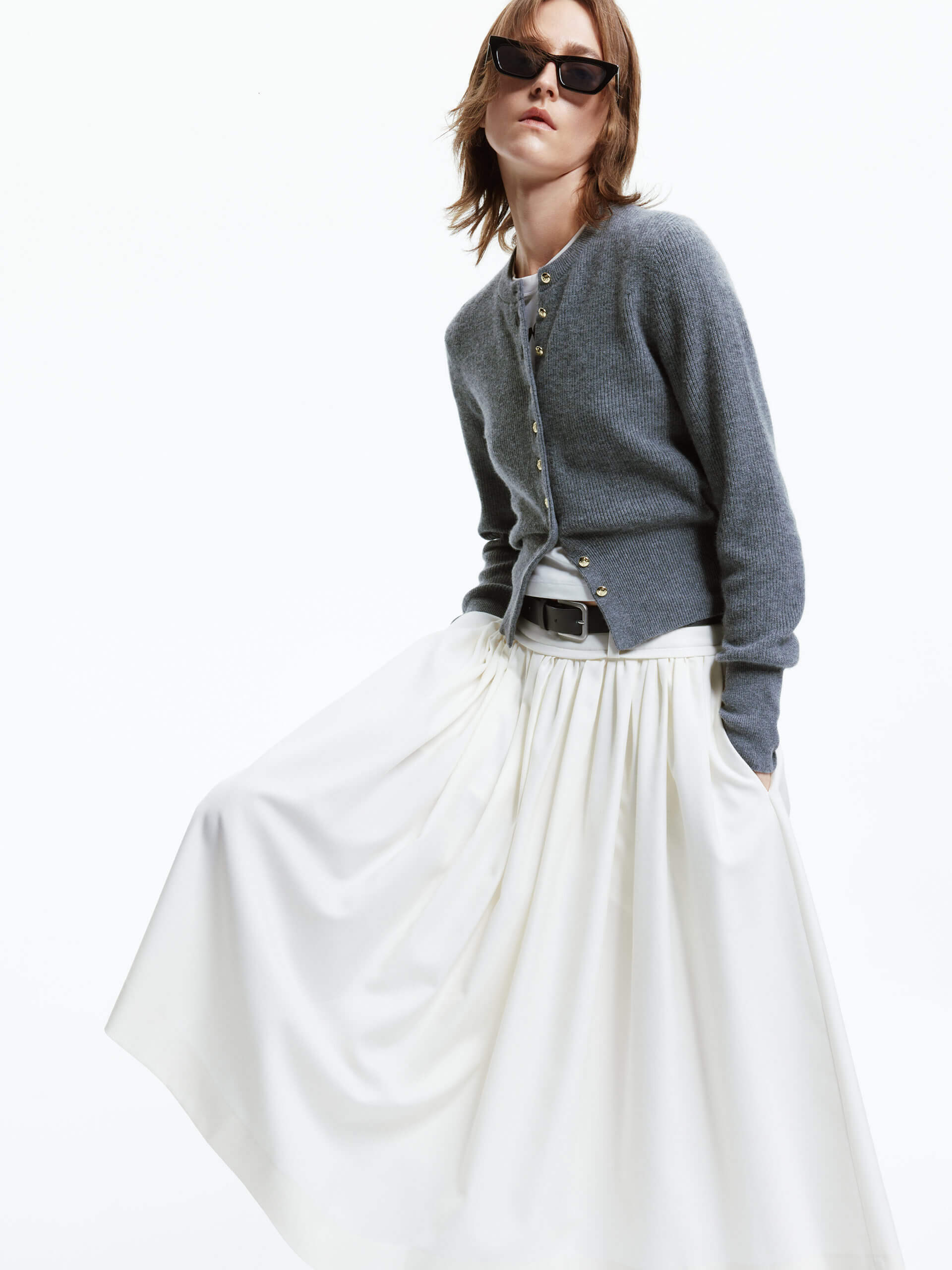 A-line Pleated Skirt with Belt - Image 11