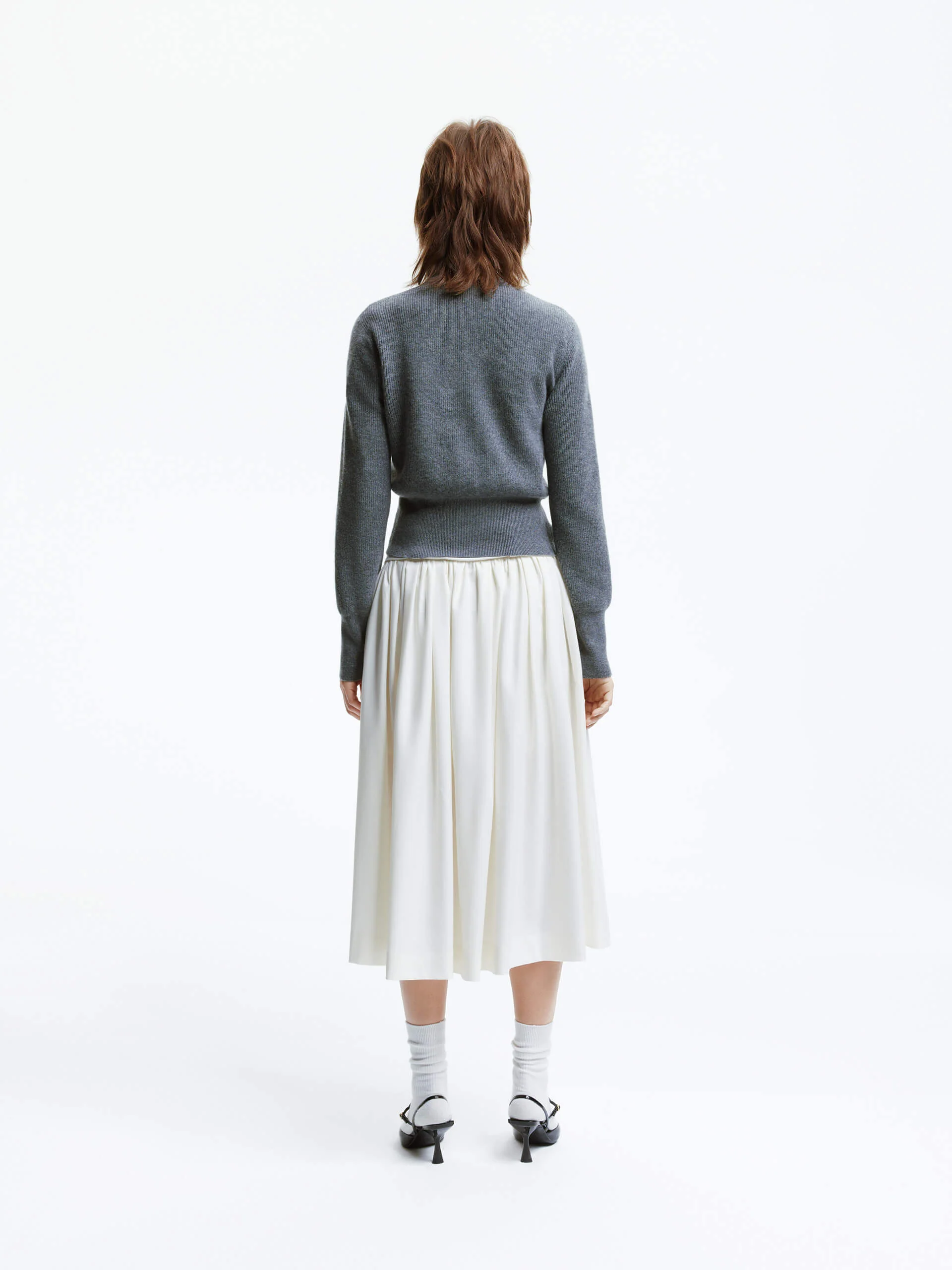 A-line Pleated Skirt with Belt - Image 12