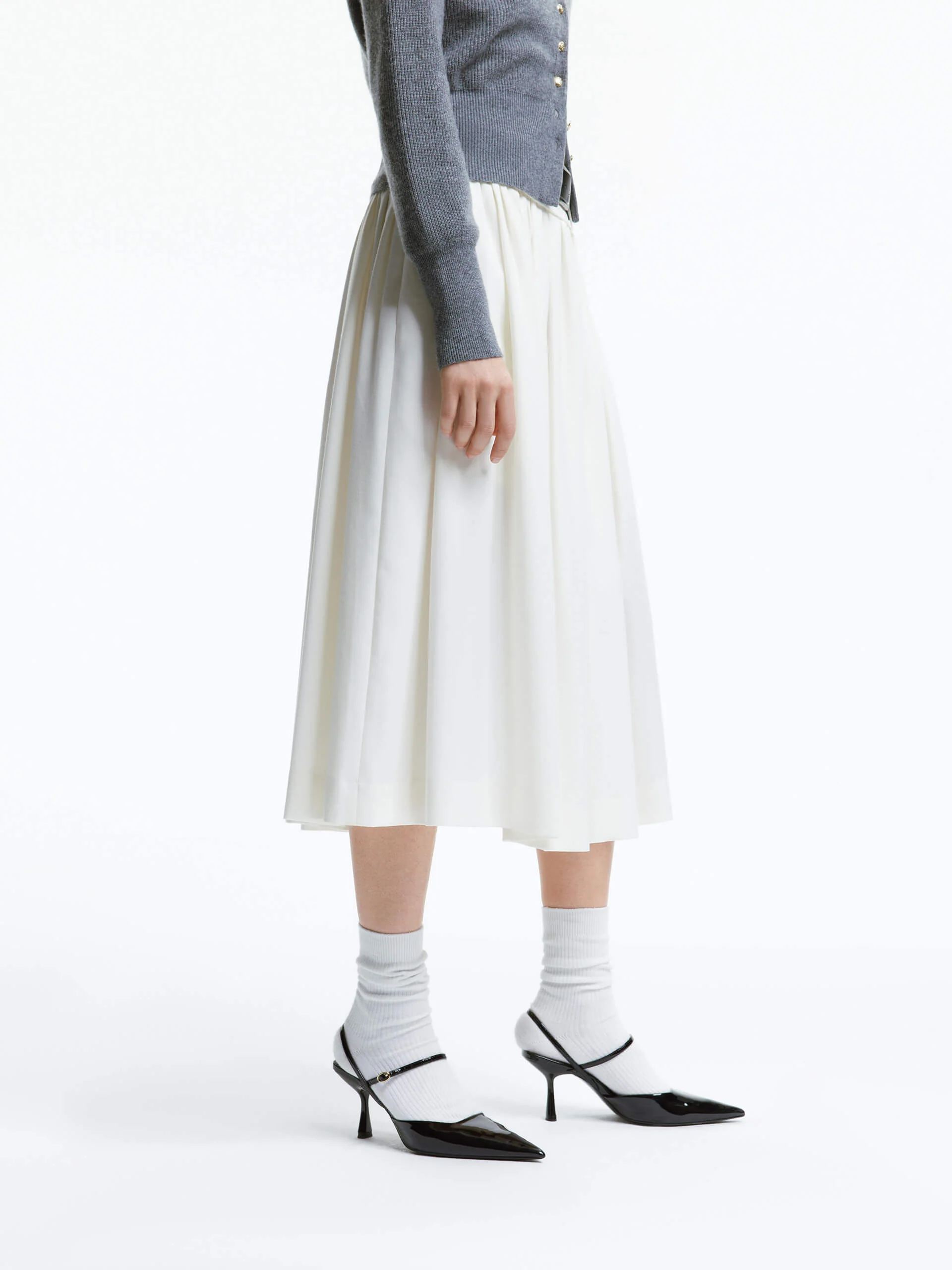 A-line Pleated Skirt with Belt - Image 16