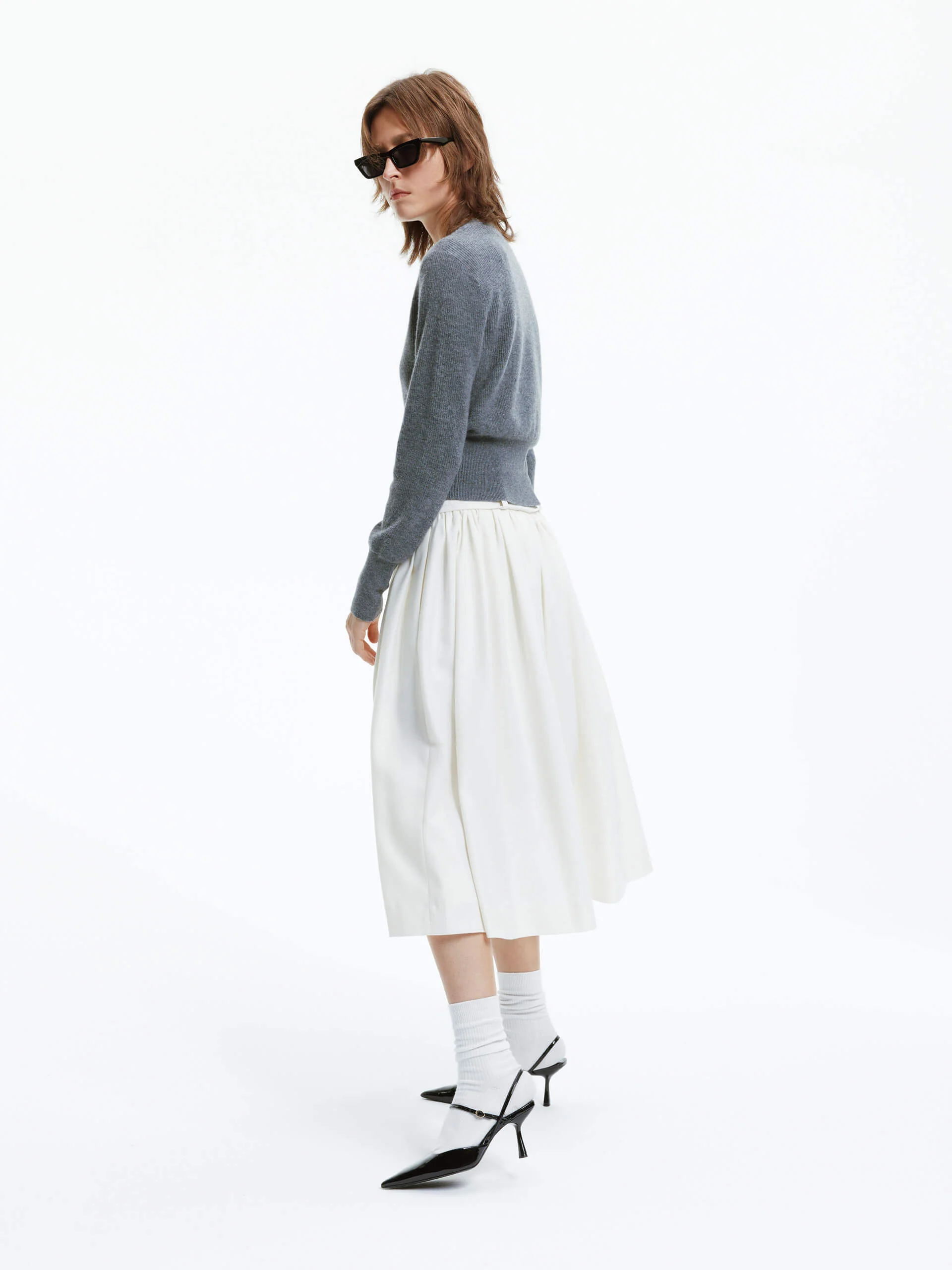A-line Pleated Skirt with Belt - Image 17