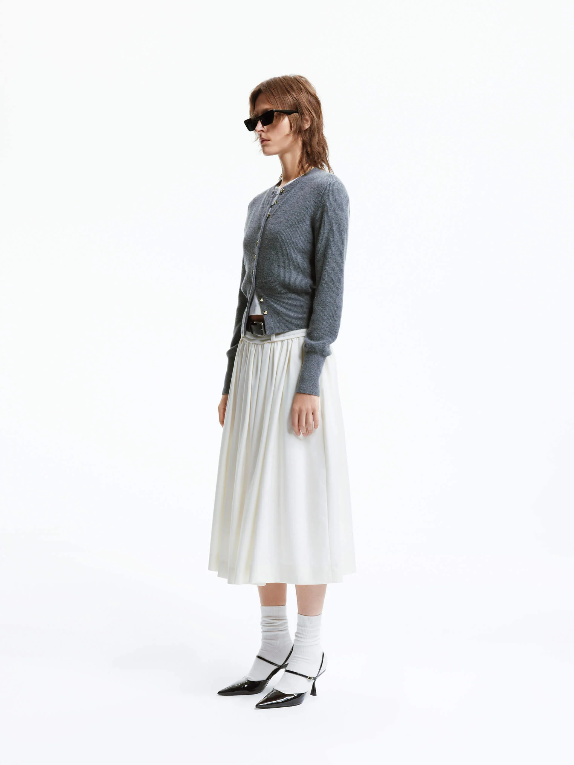 A-line Pleated Skirt with Belt - Image 18