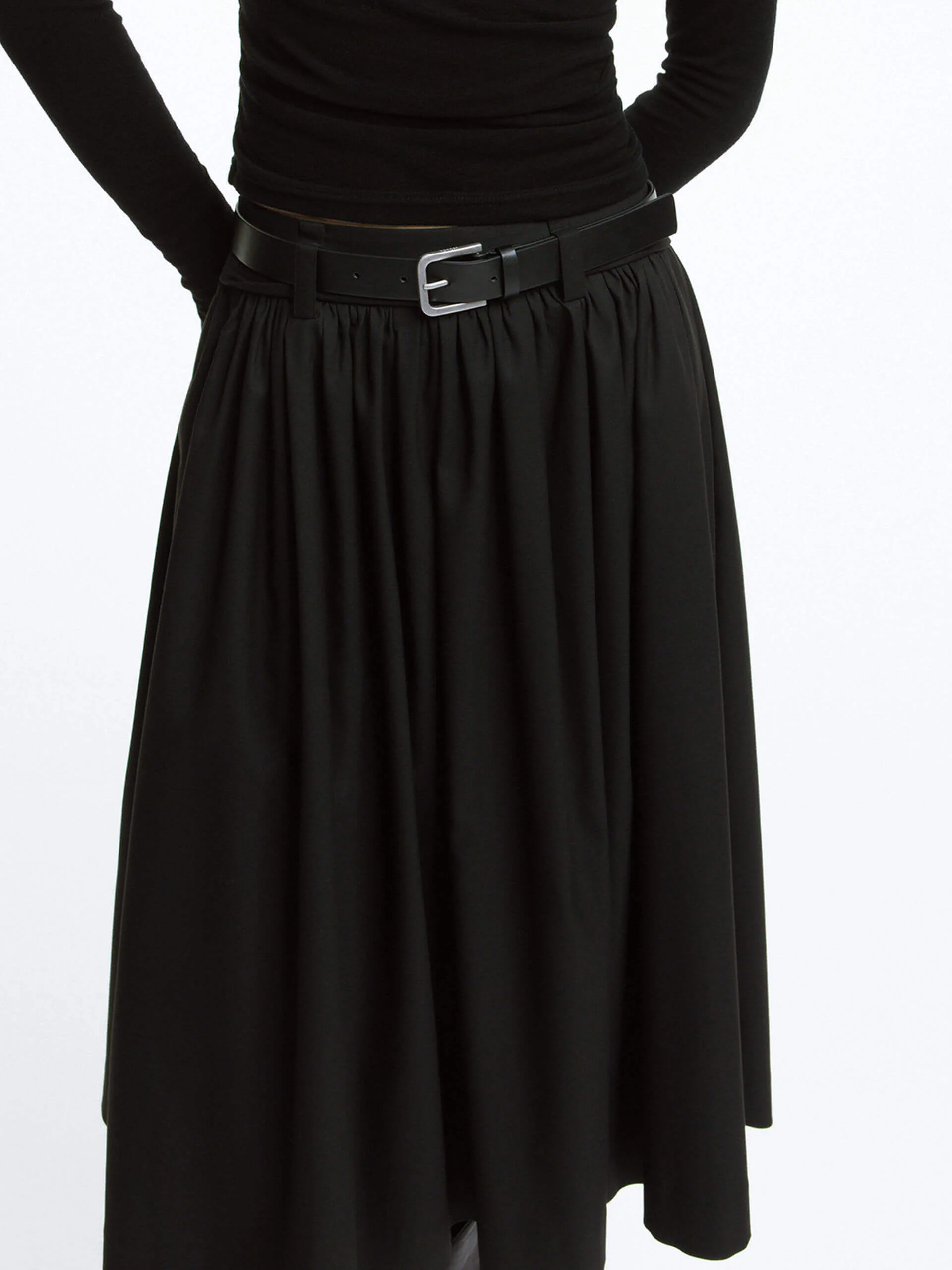 A-line Pleated Skirt with Belt - Image 3