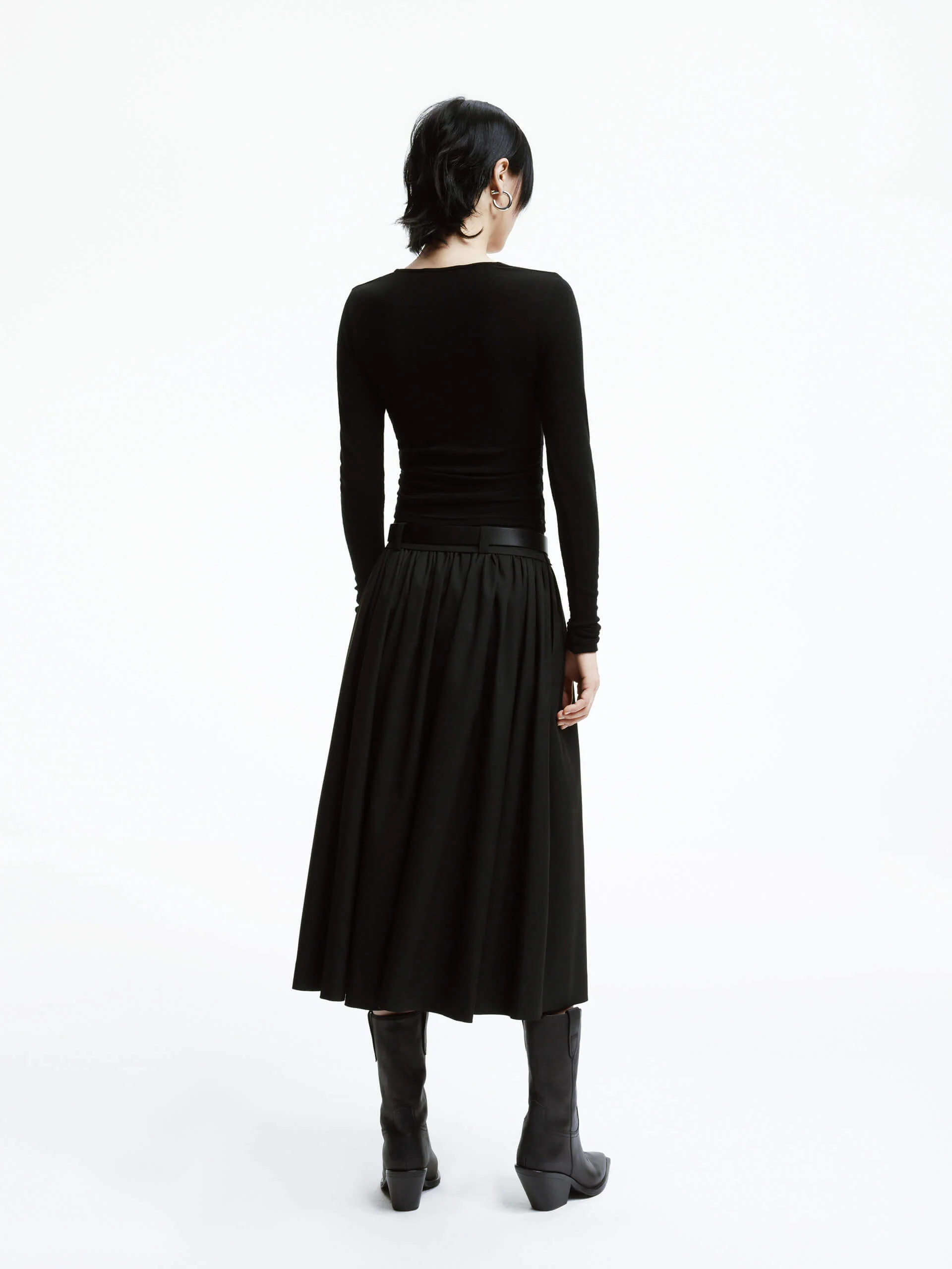 A-line Pleated Skirt with Belt - Image 7