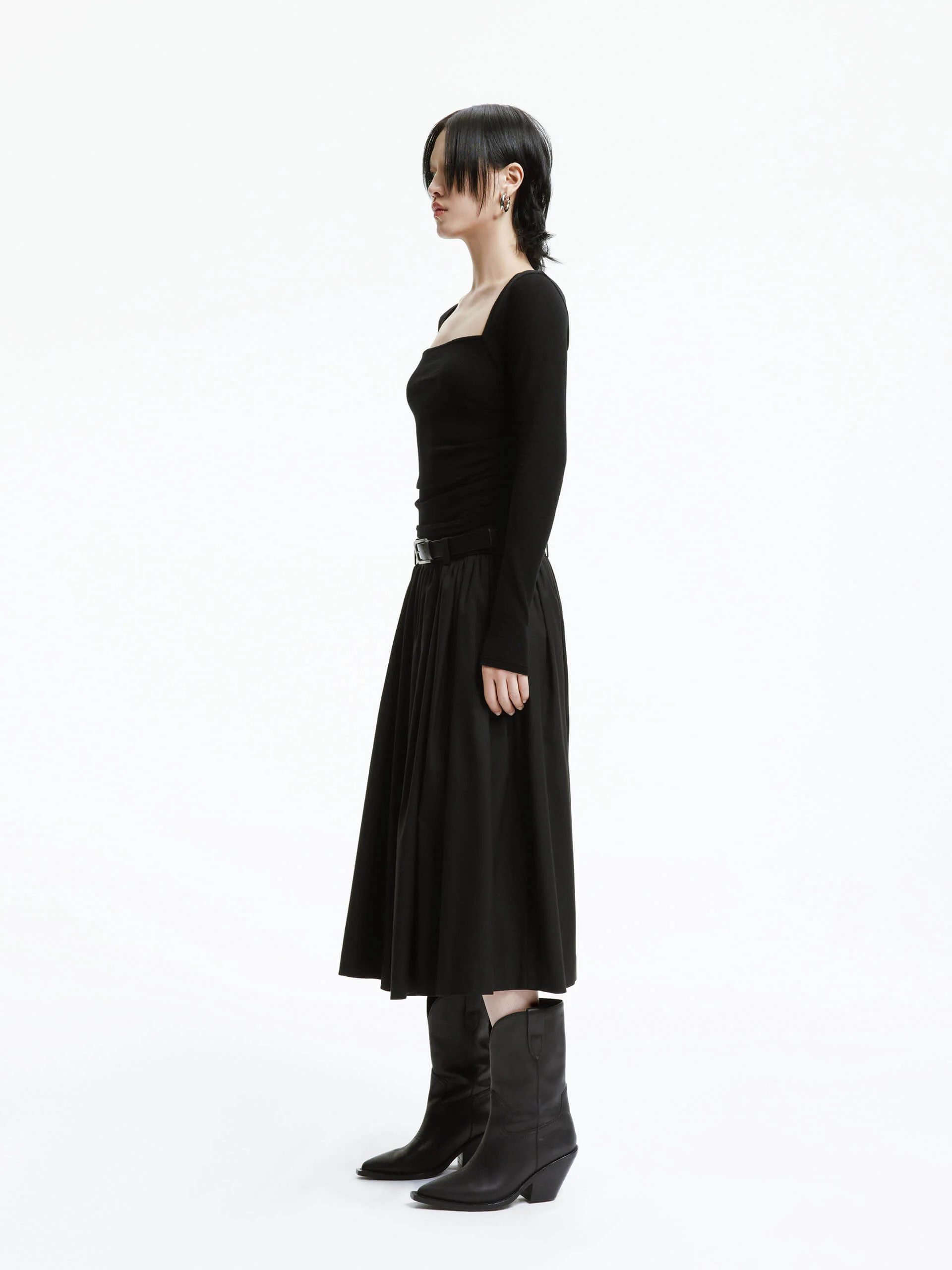 A-line Pleated Skirt with Belt - Image 8