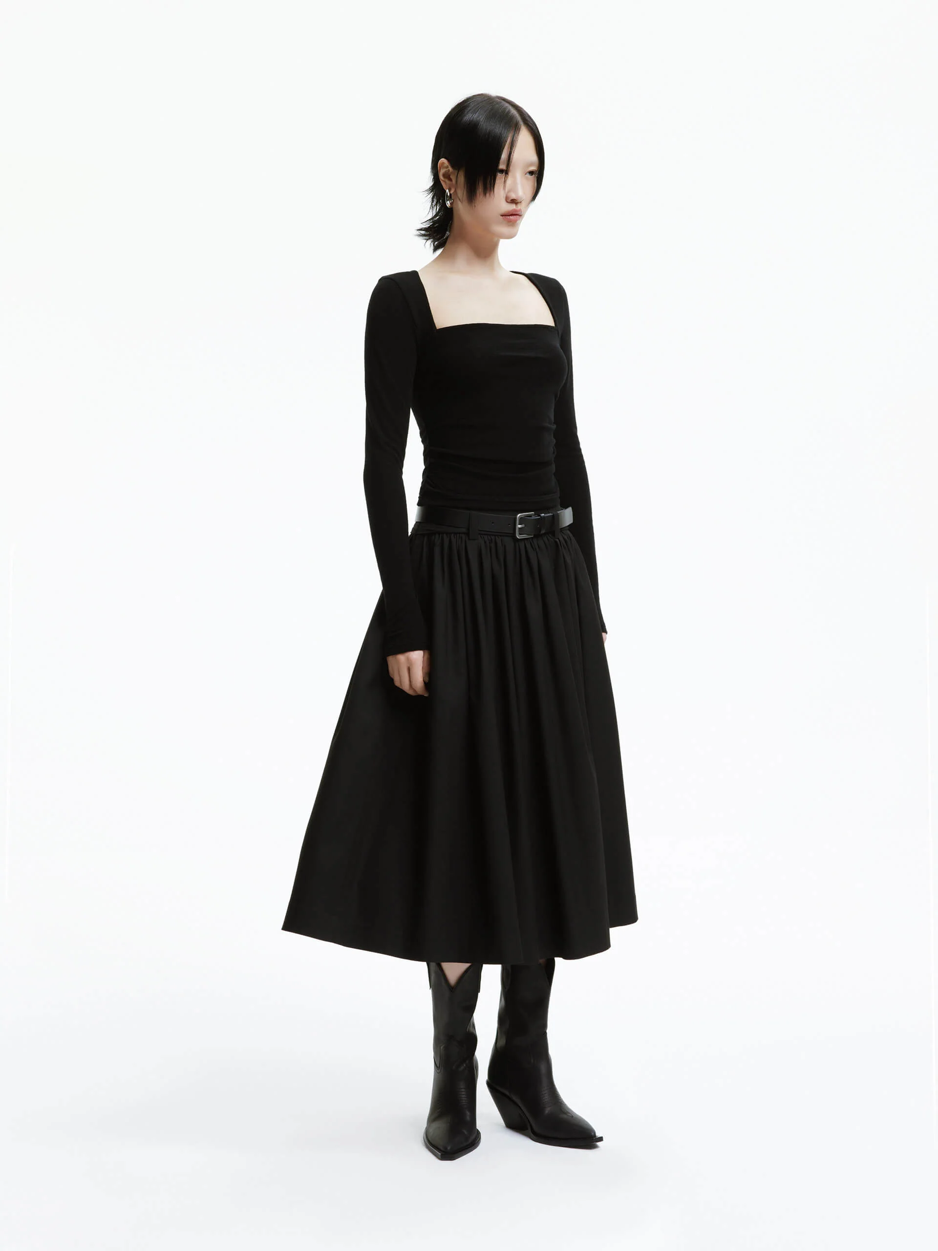A-line Pleated Skirt with Belt - Image 9