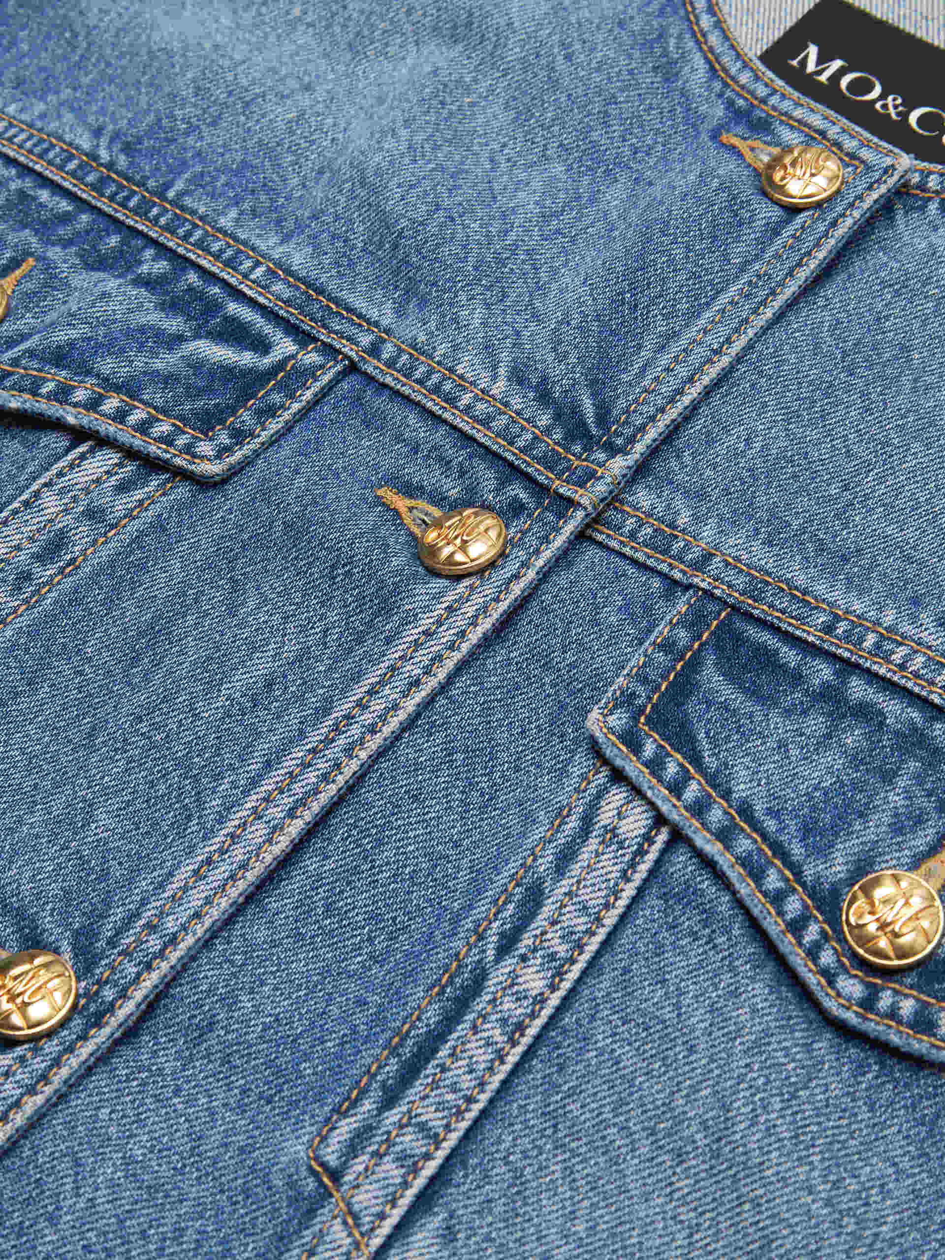 Collarless Denim Jacket - Image 4