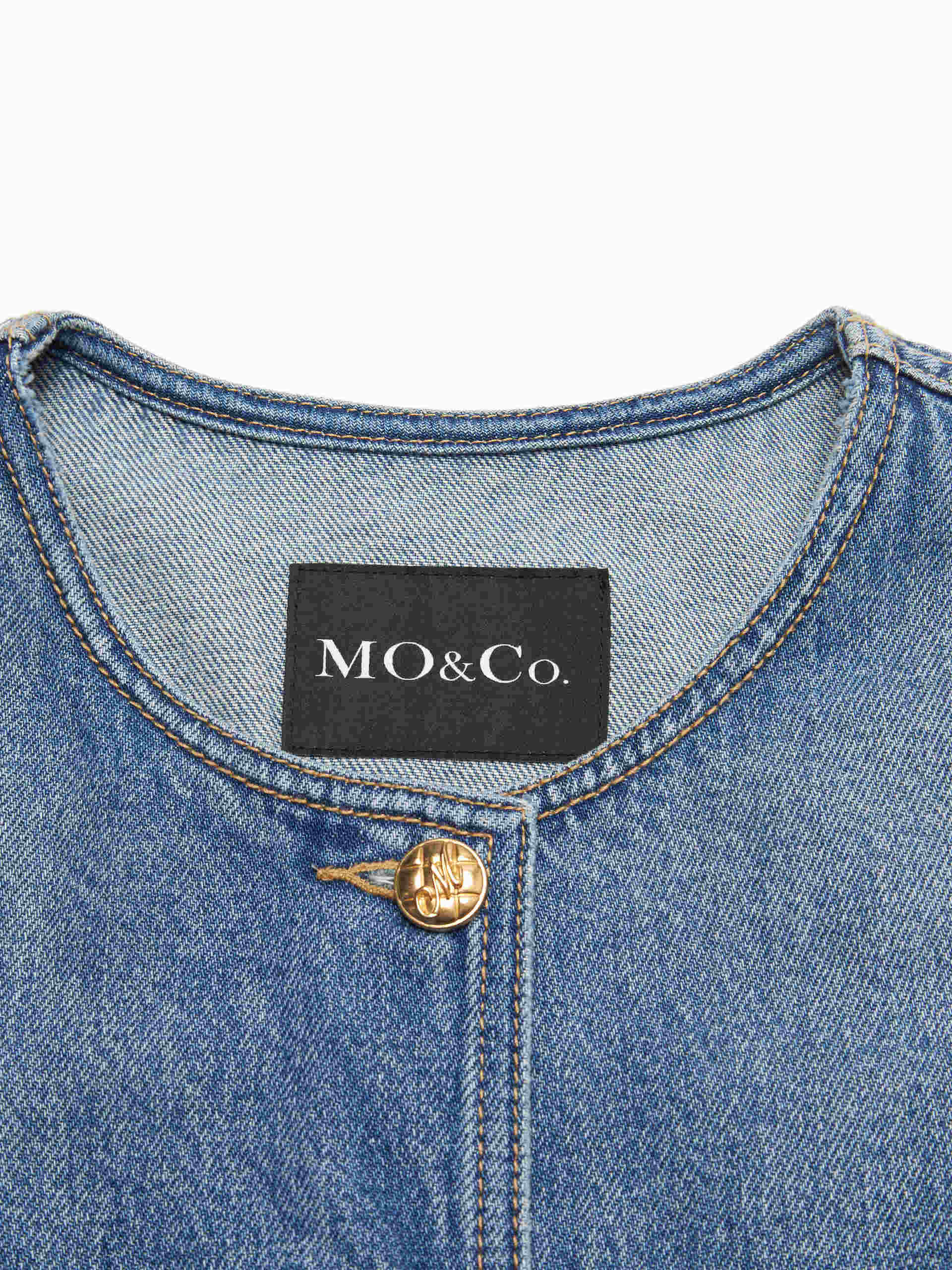 Collarless Denim Jacket - Image 5