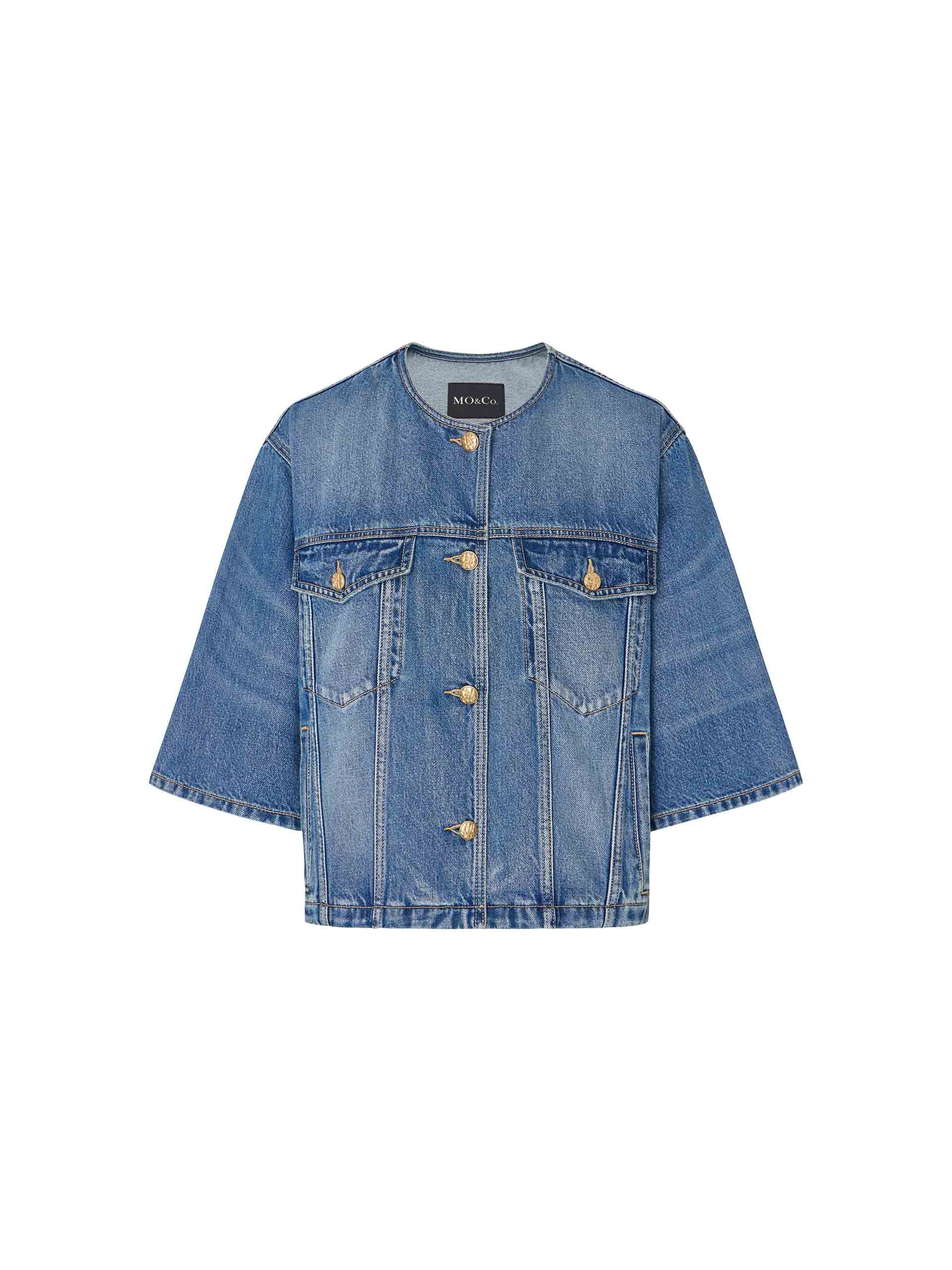 Collarless Denim Jacket - Image 7