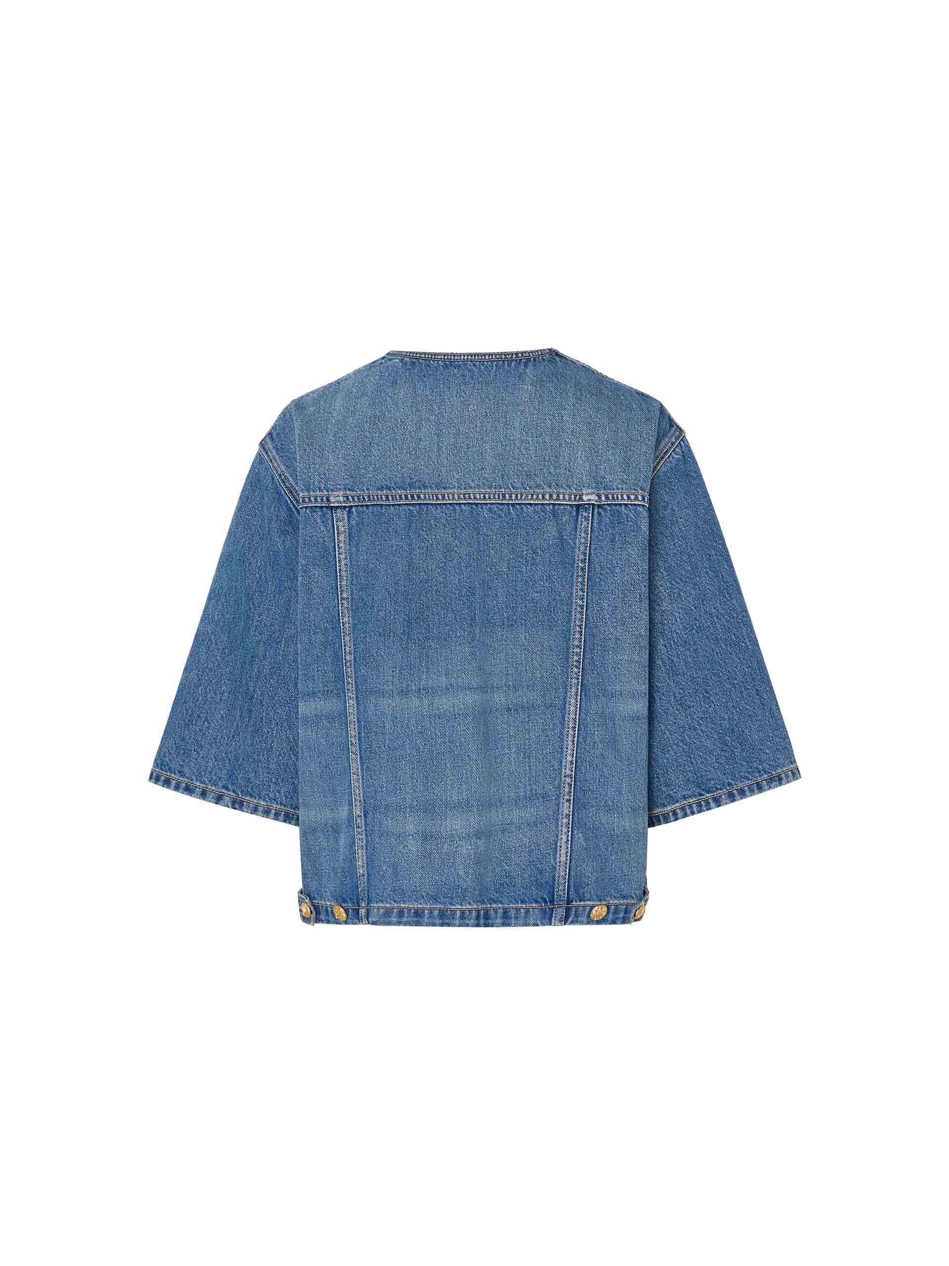 Collarless Denim Jacket - Image 8