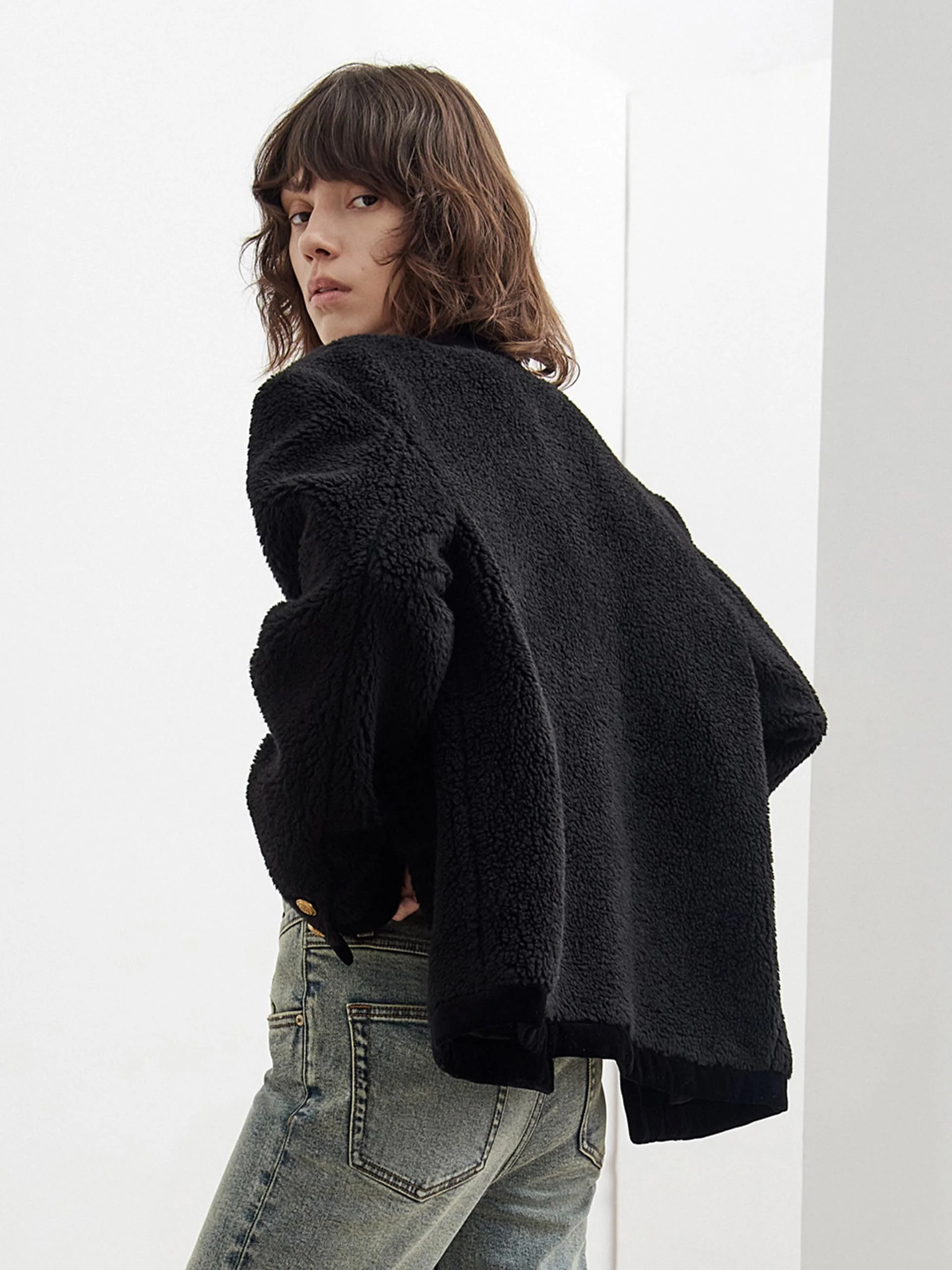 Contrast Textured Collarless Jacket - Image 10