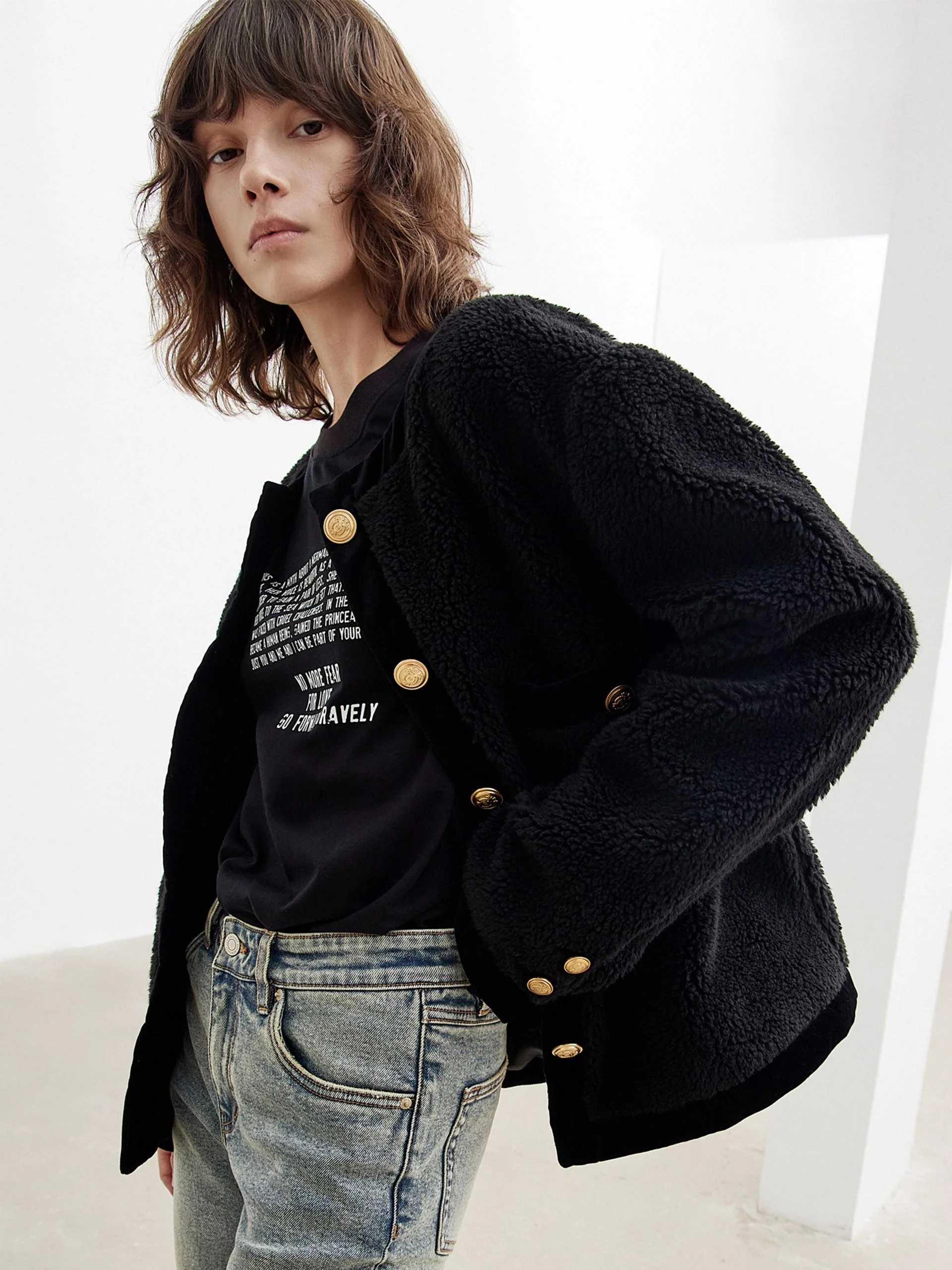 Contrast Textured Collarless Jacket - Image 11