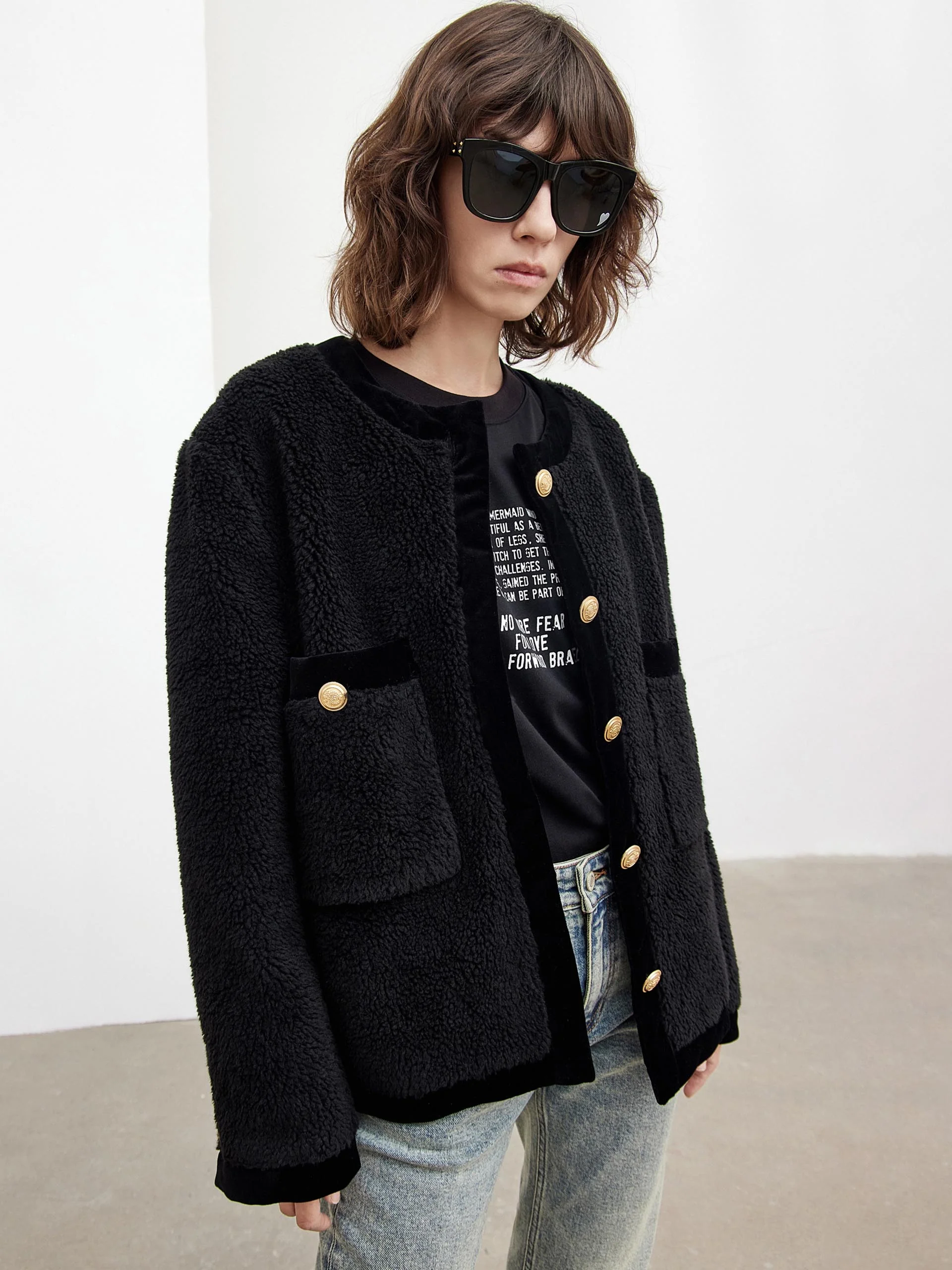 Contrast Textured Collarless Jacket - Image 12