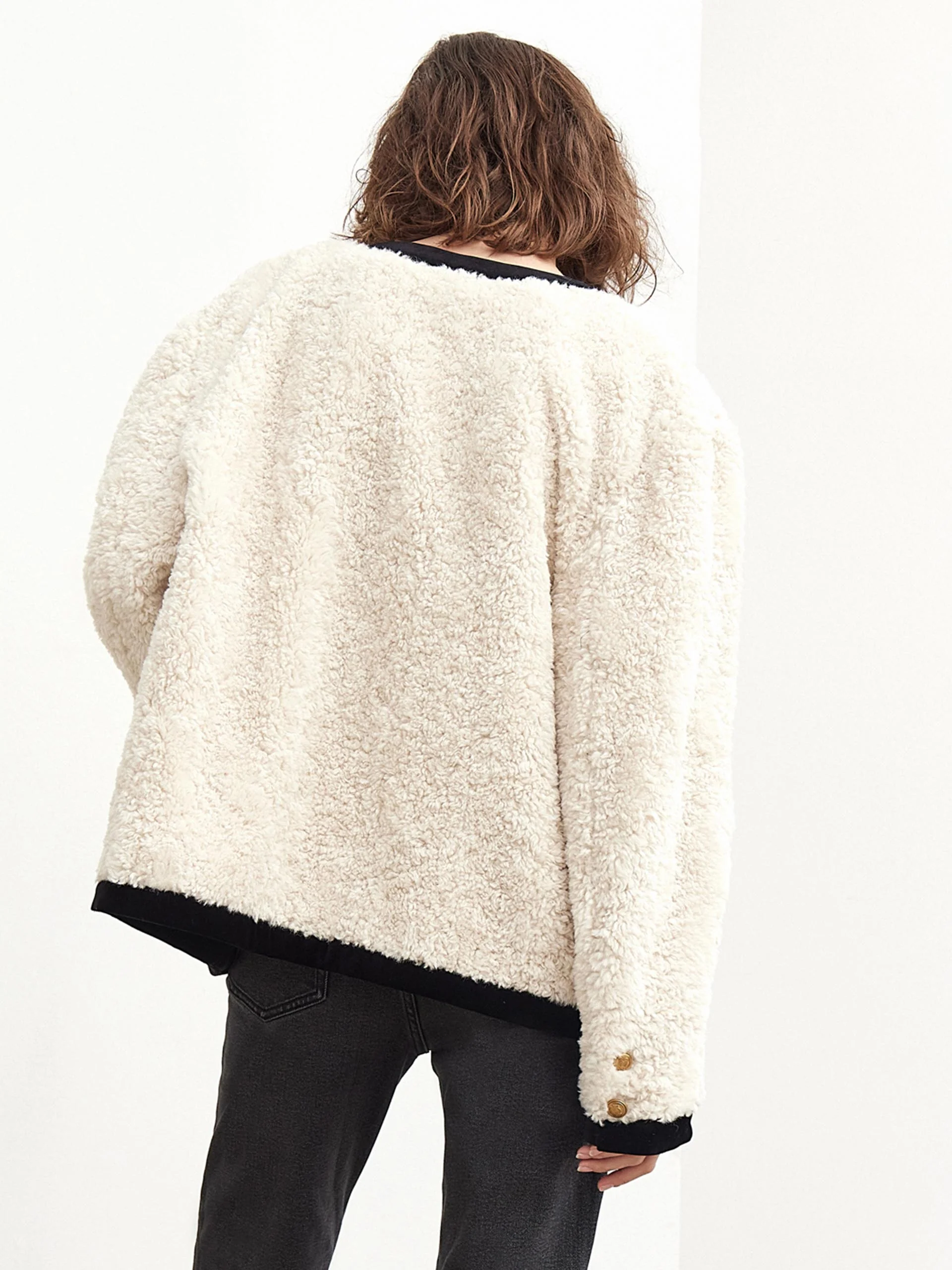 Contrast Textured Collarless Jacket - Image 4