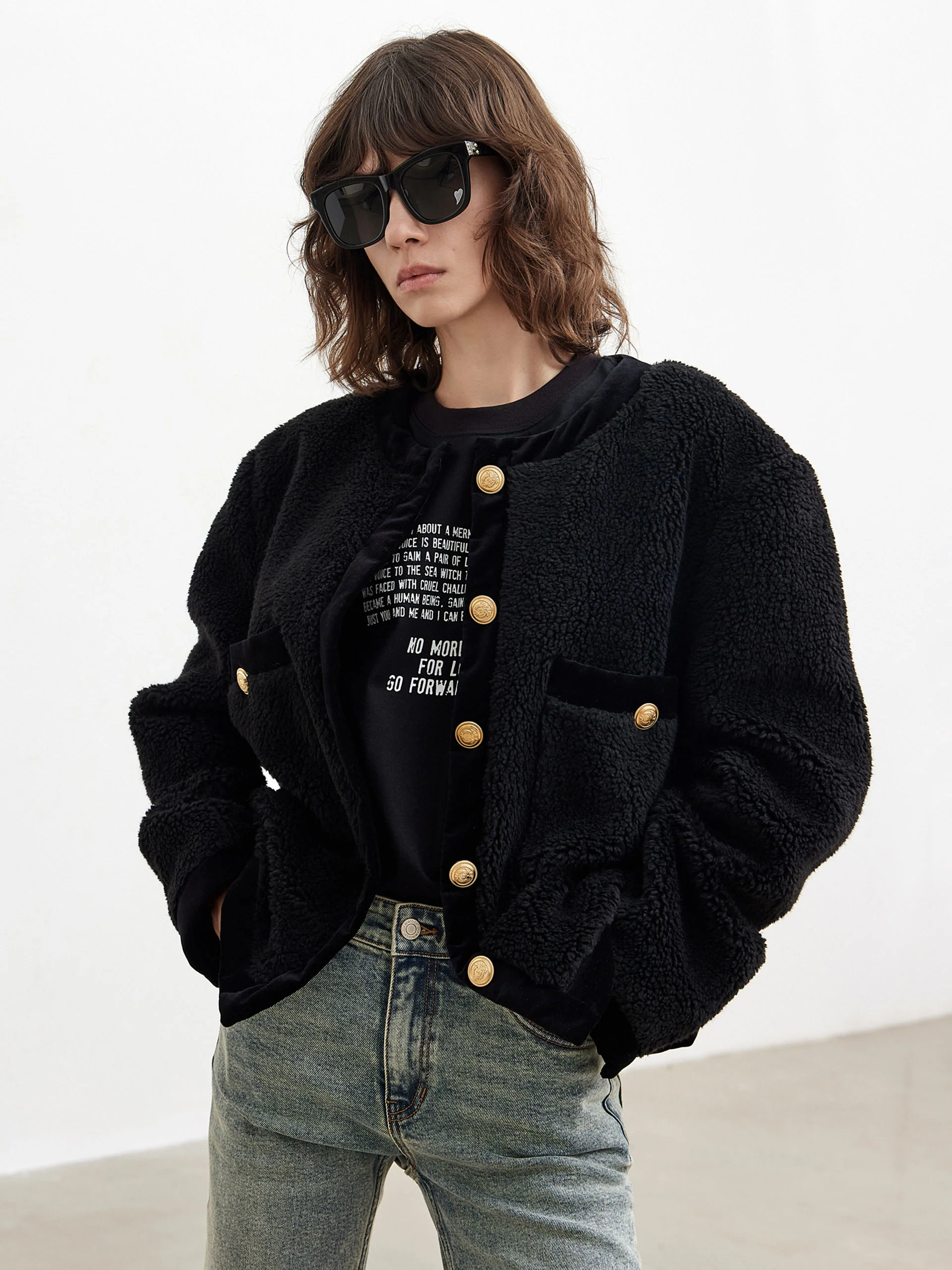 Contrast Textured Collarless Jacket - Image 7