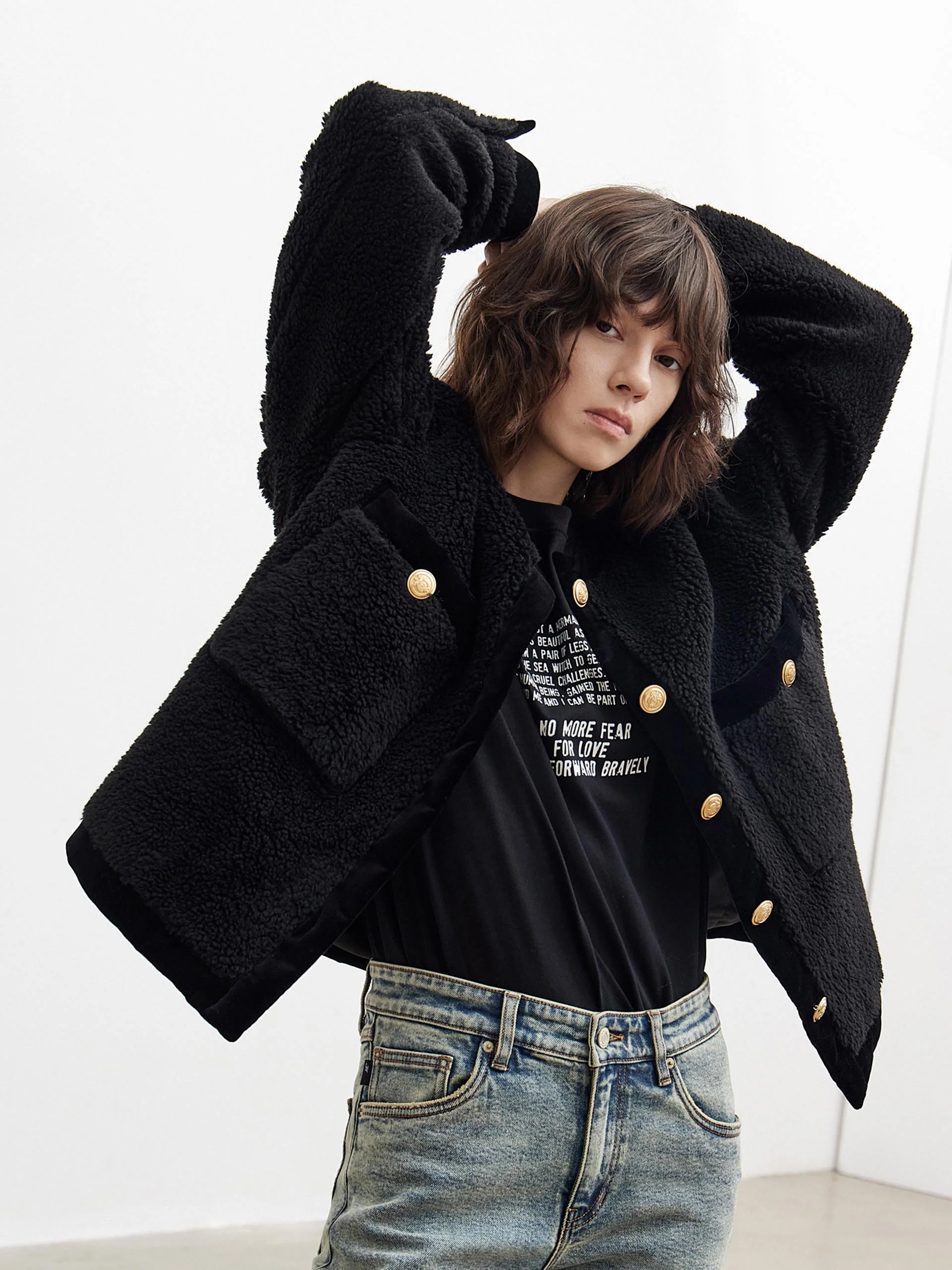 Contrast Textured Collarless Jacket - Image 9