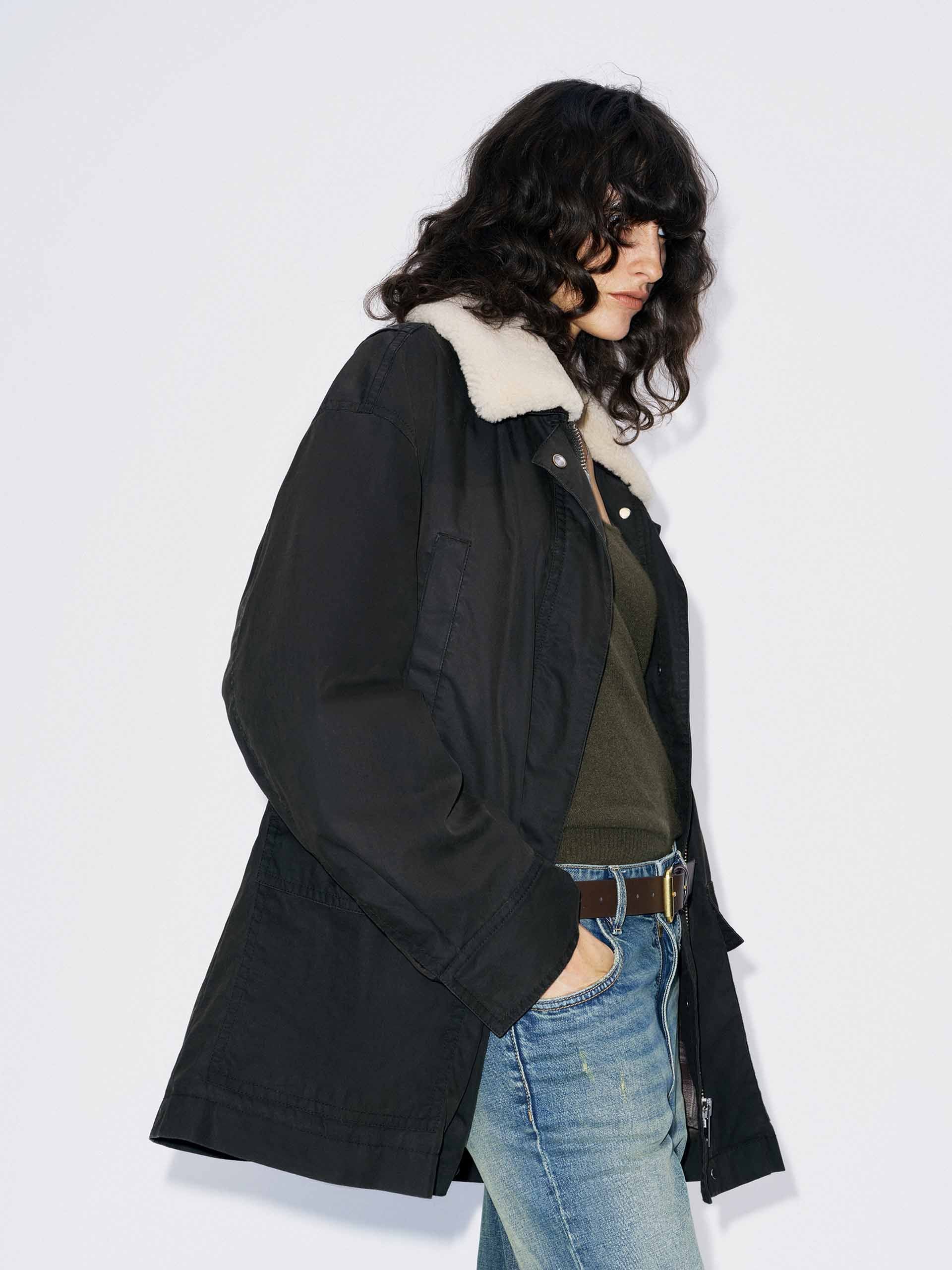 Cotton Blend Fur Collar Coat - Image 3