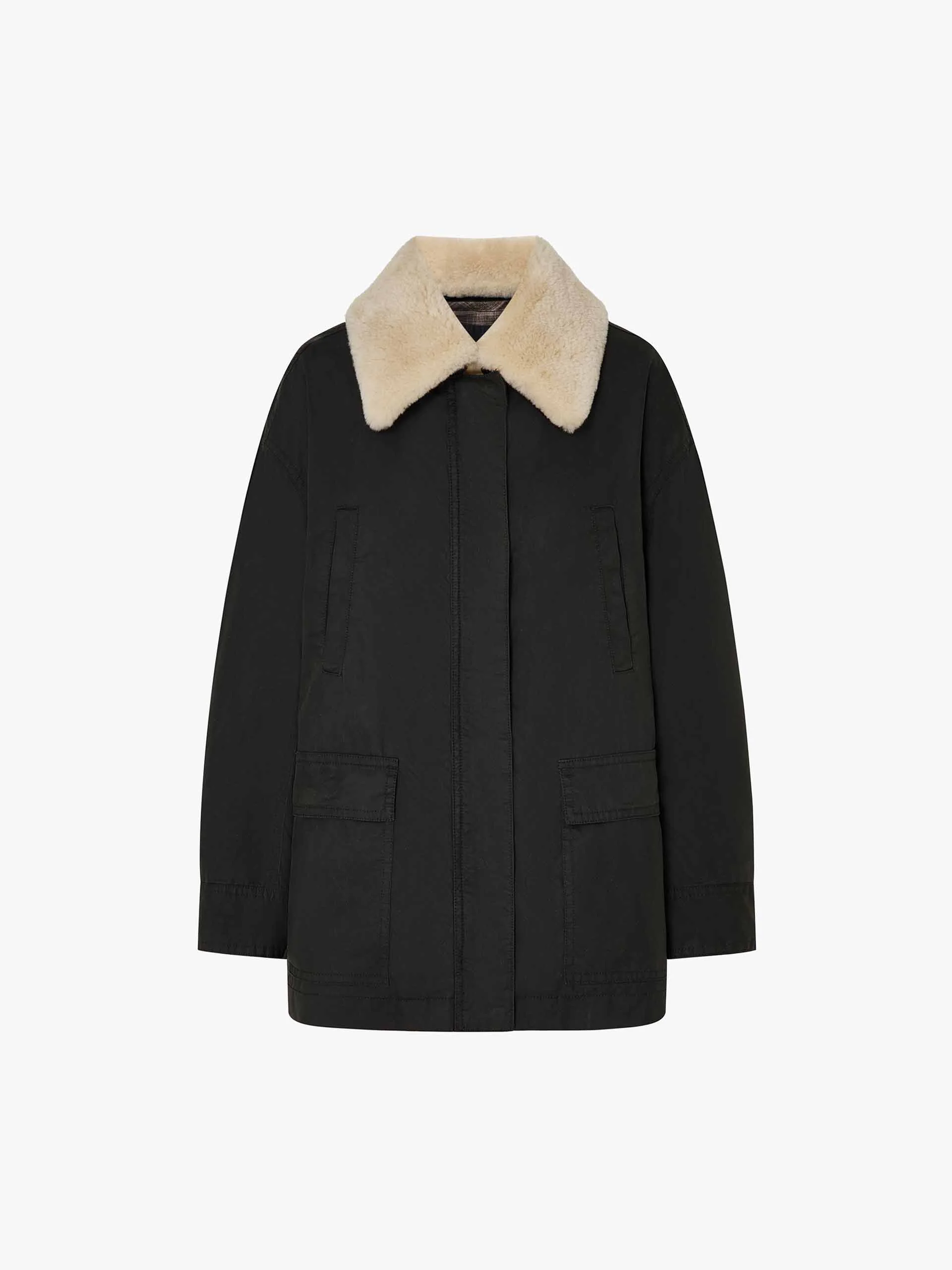 Cotton Blend Fur Collar Coat - Image 5