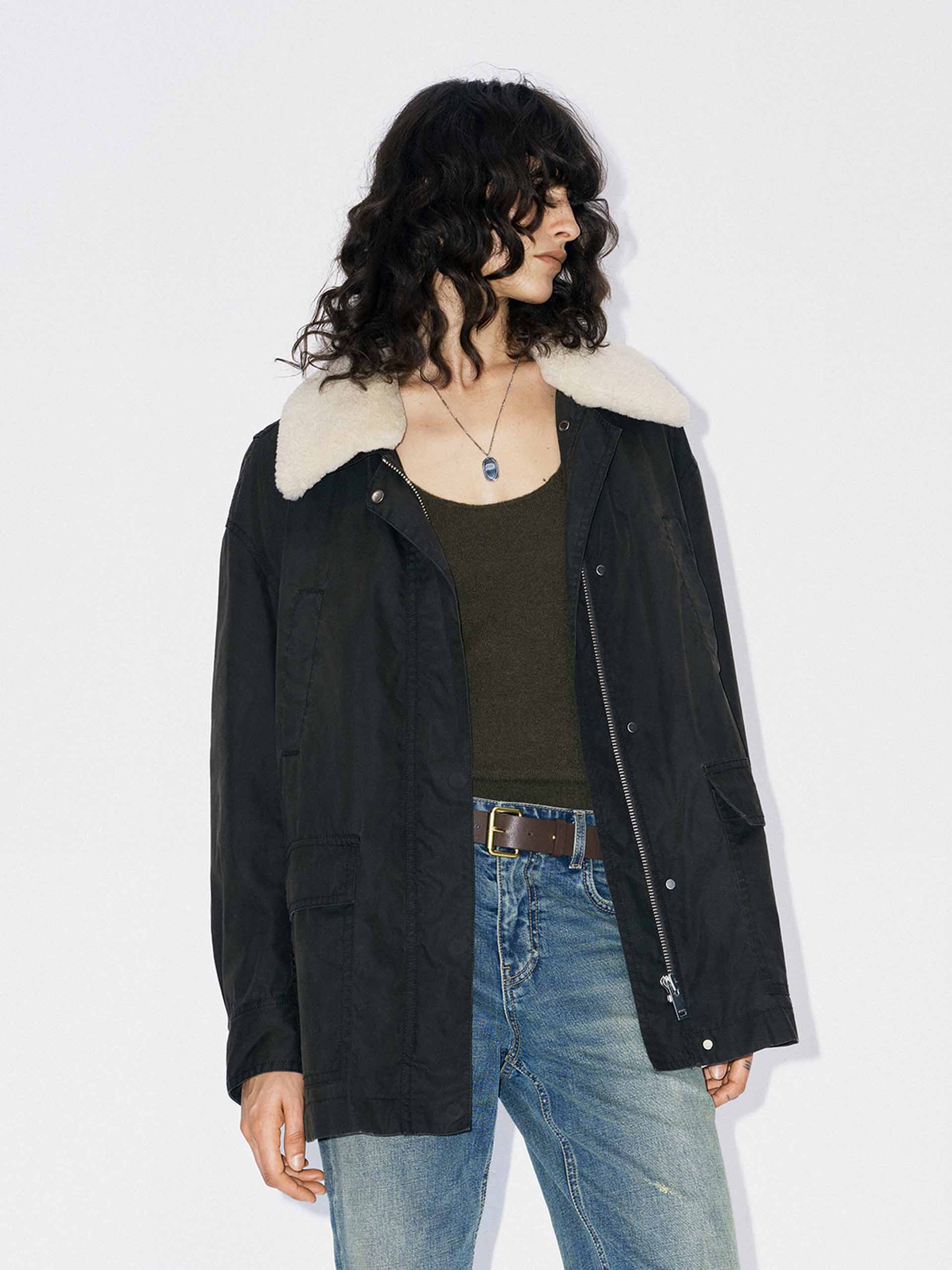 Cotton Blend Fur Collar Coat - Image 7