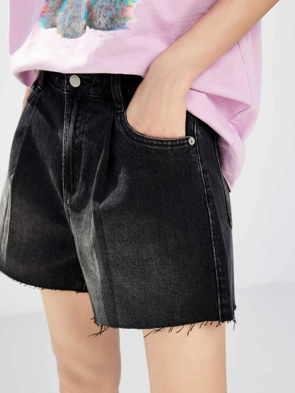 Cotton High Waist Denim Shorts - Image 13