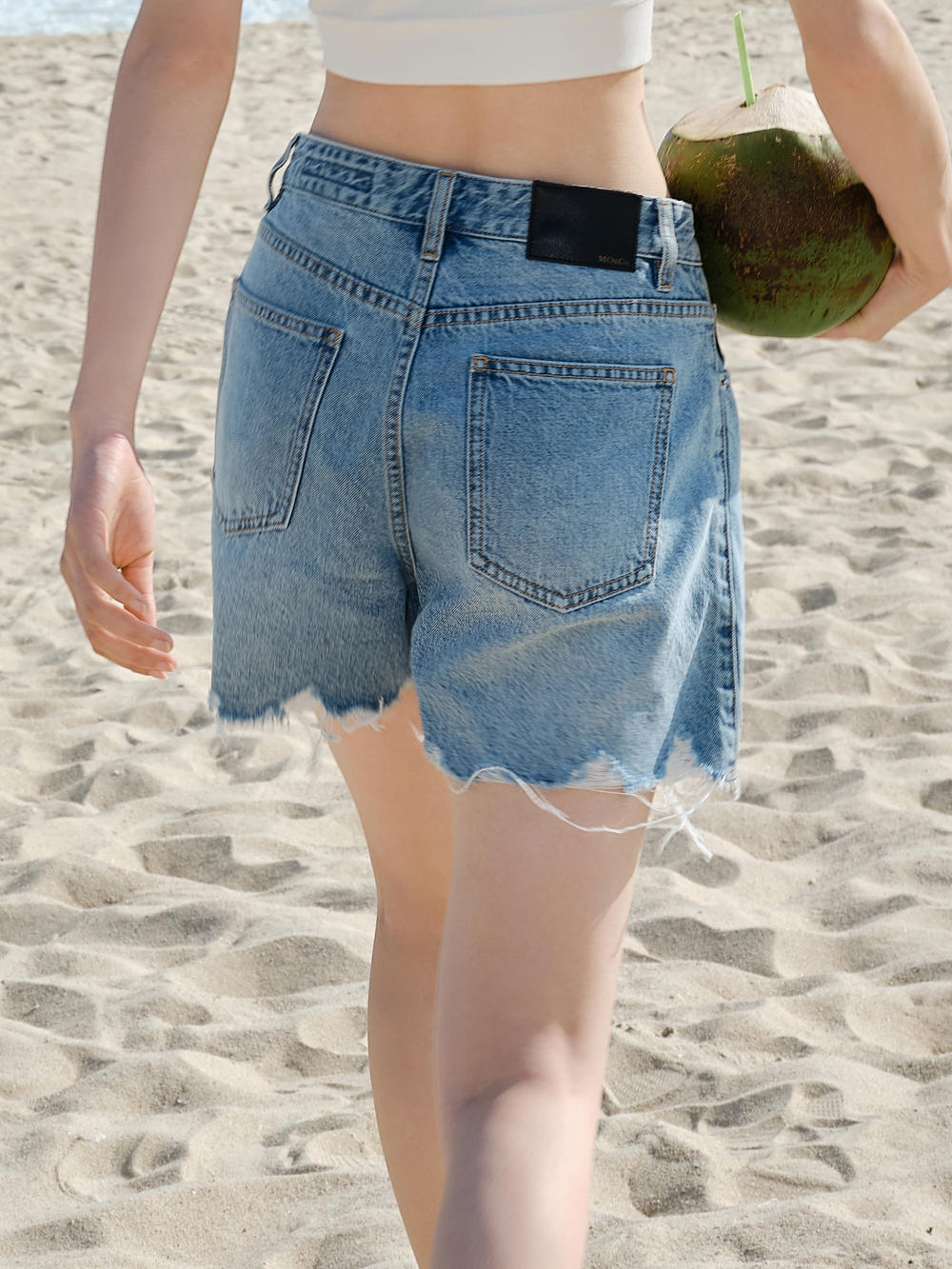 Cotton High Waist Denim Shorts - Image 3
