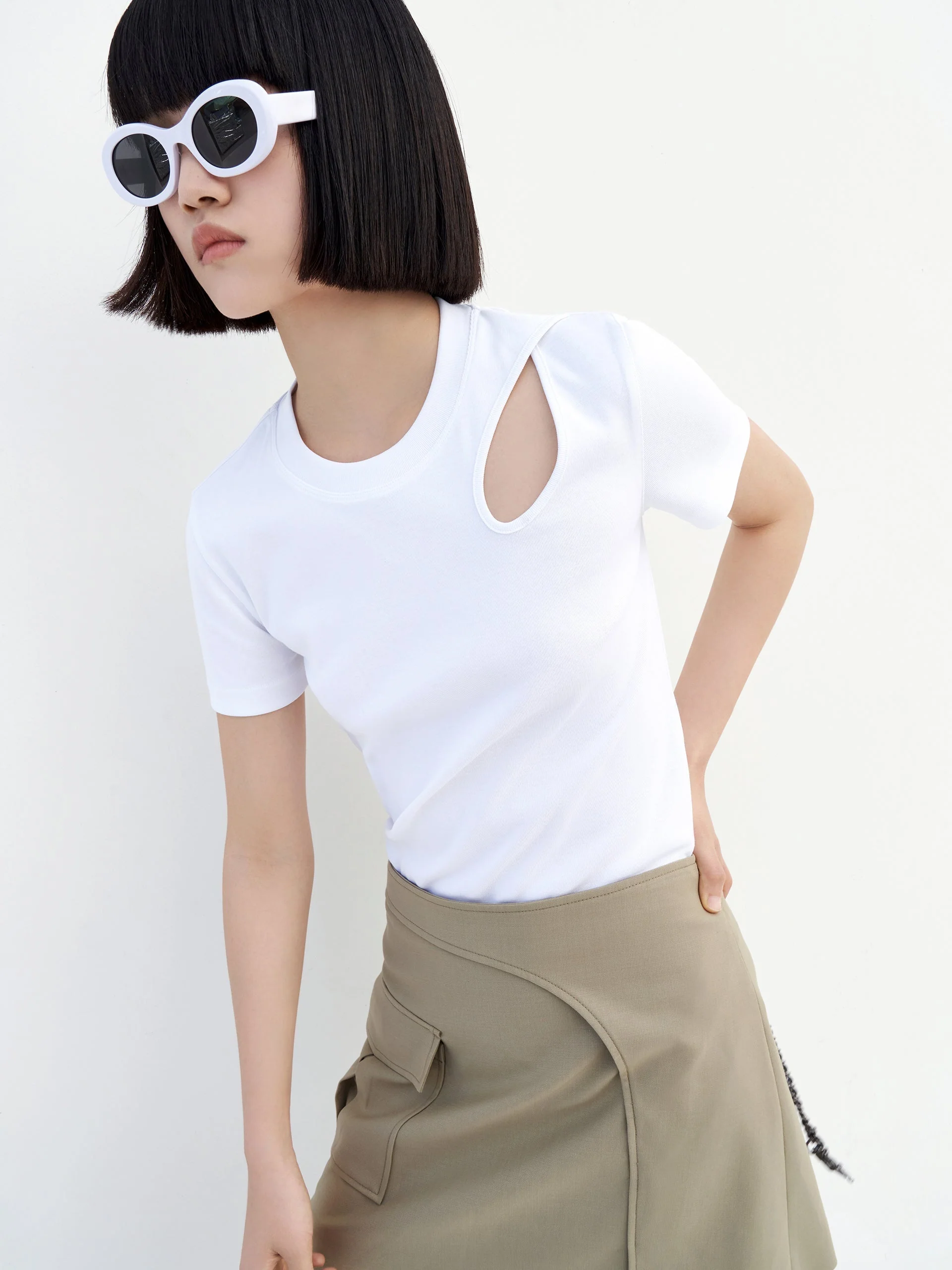 HOT SALE Crewneck Cotton Openwork T-shirt - Image 12