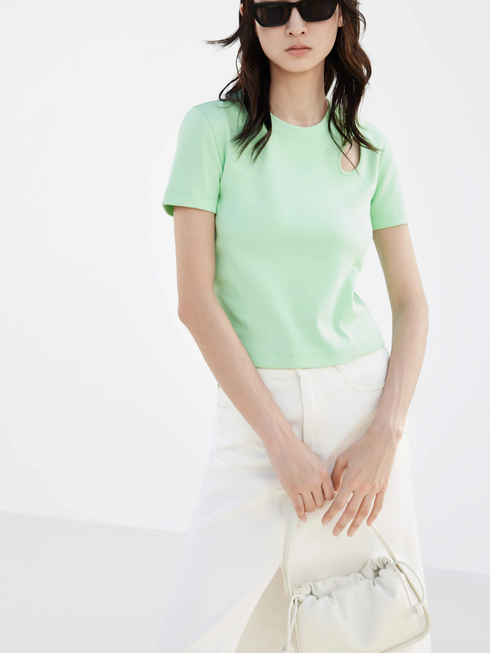 HOT SALE Crewneck Cotton Openwork T-shirt - Image 17