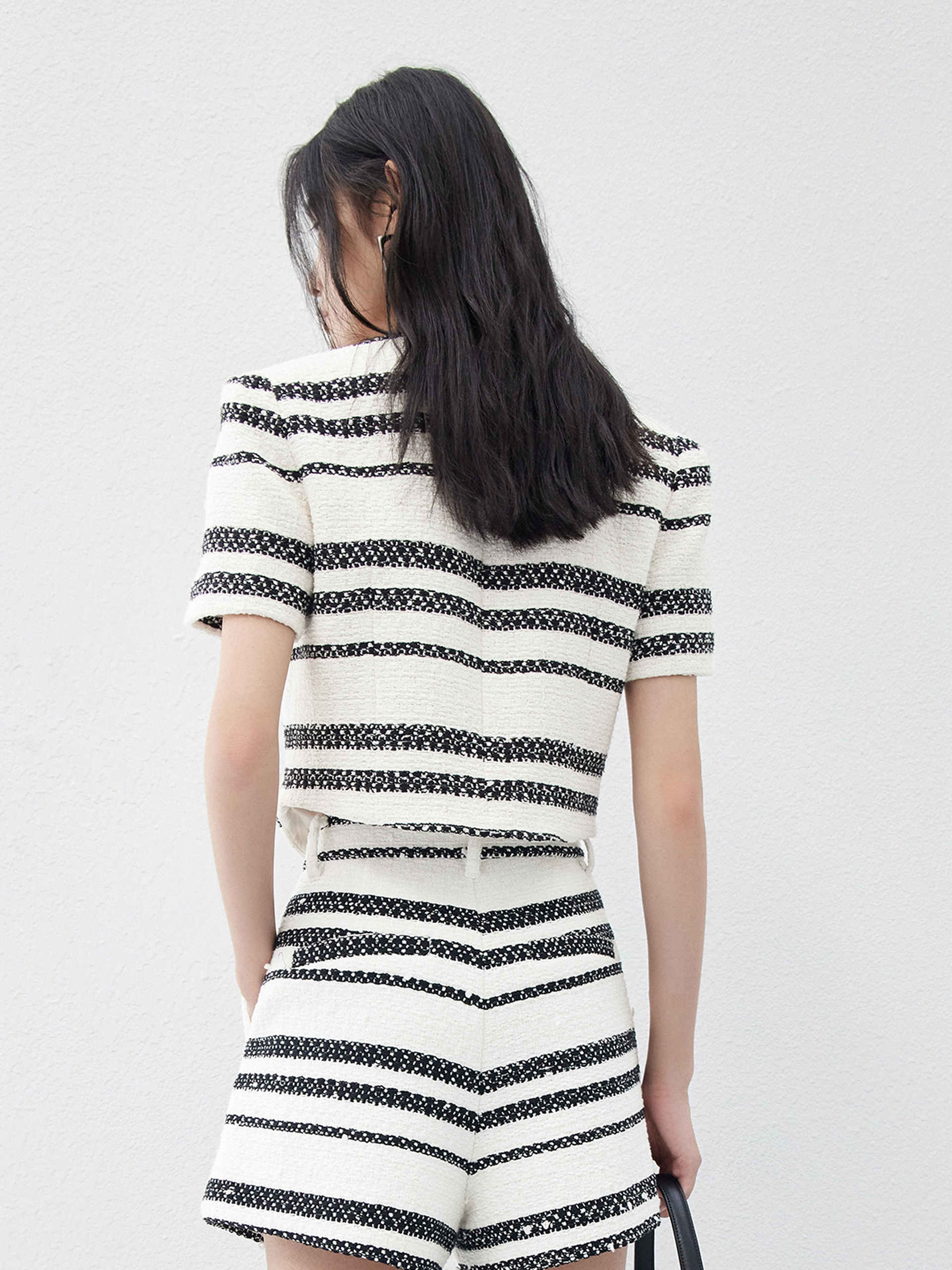 Cropped Tweed Striped Jacket - Image 3