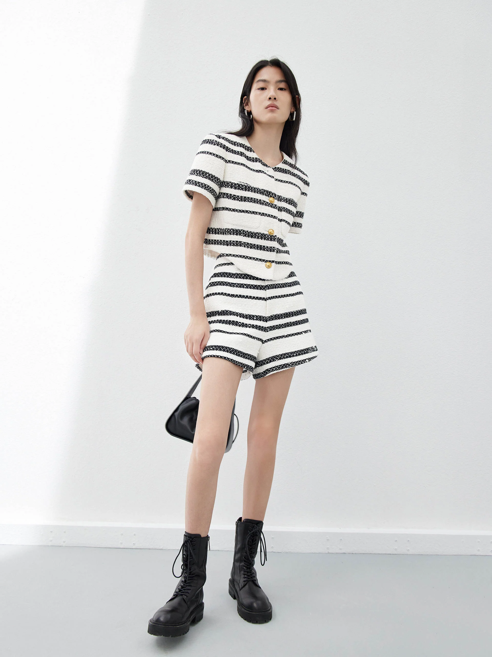 Cropped Tweed Striped Jacket - Image 7