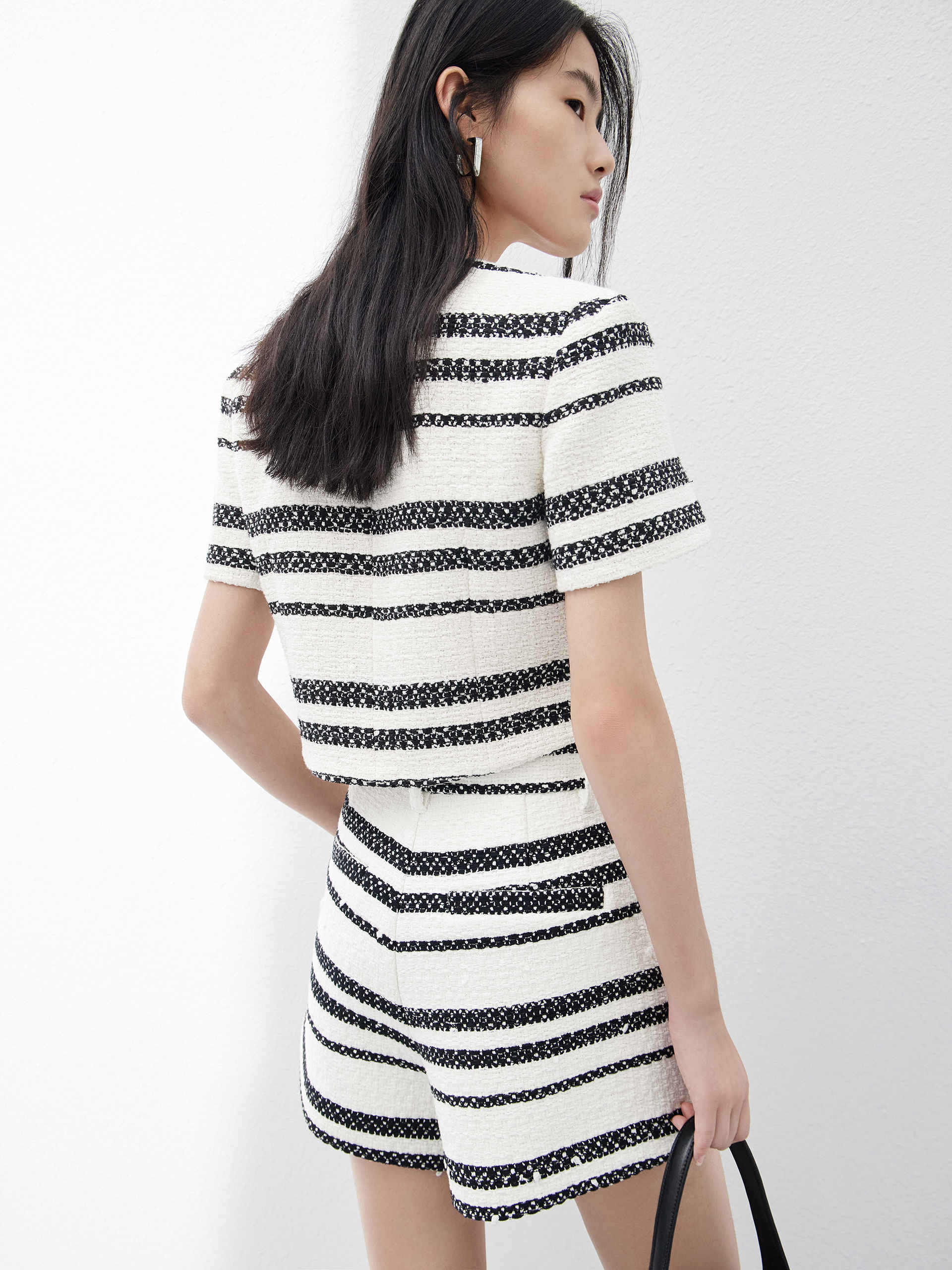 Cropped Tweed Striped Jacket - Image 9