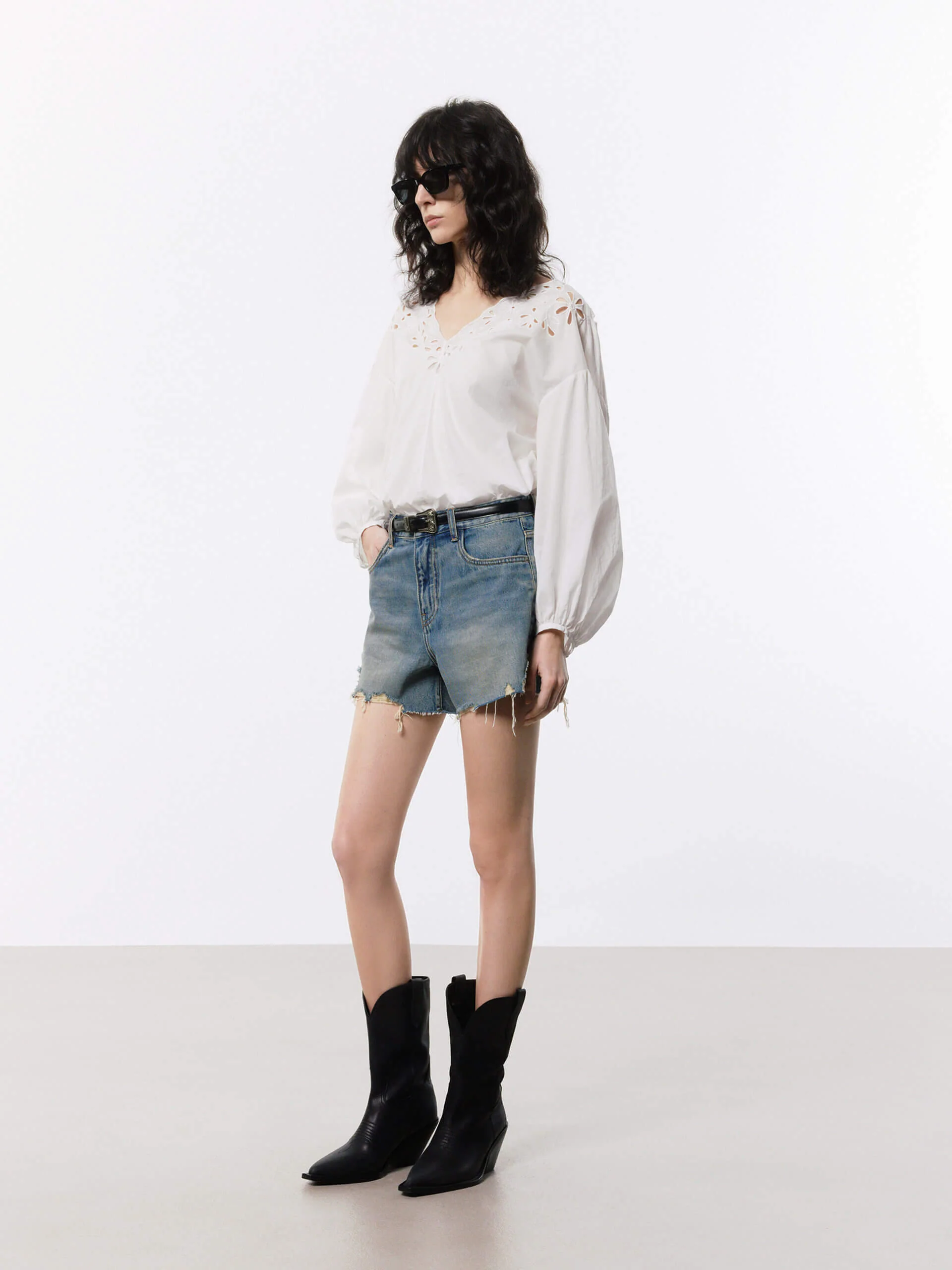 Denim Distressed Detail Shorts - Image 3