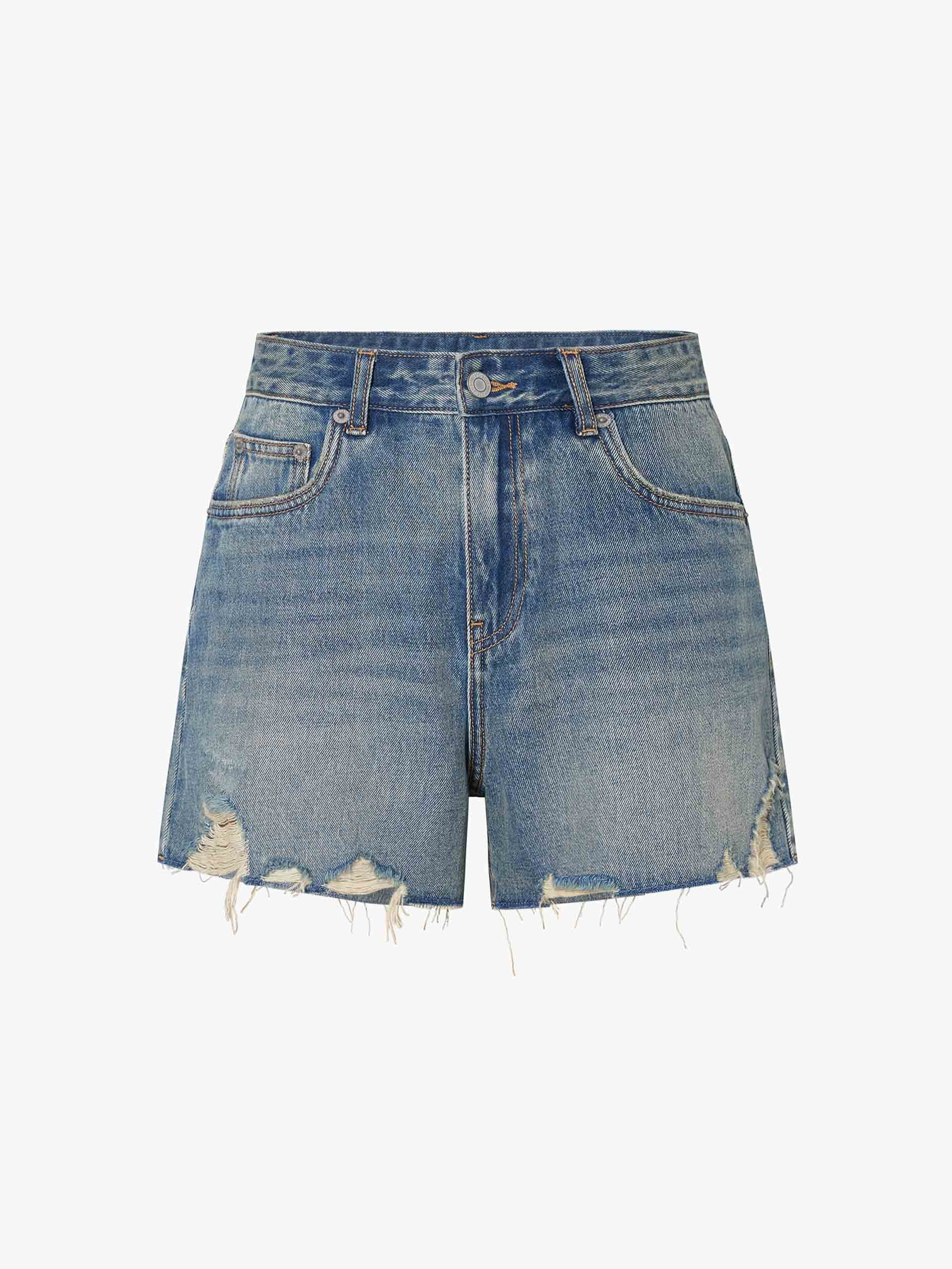 Denim Distressed Detail Shorts - Image 5