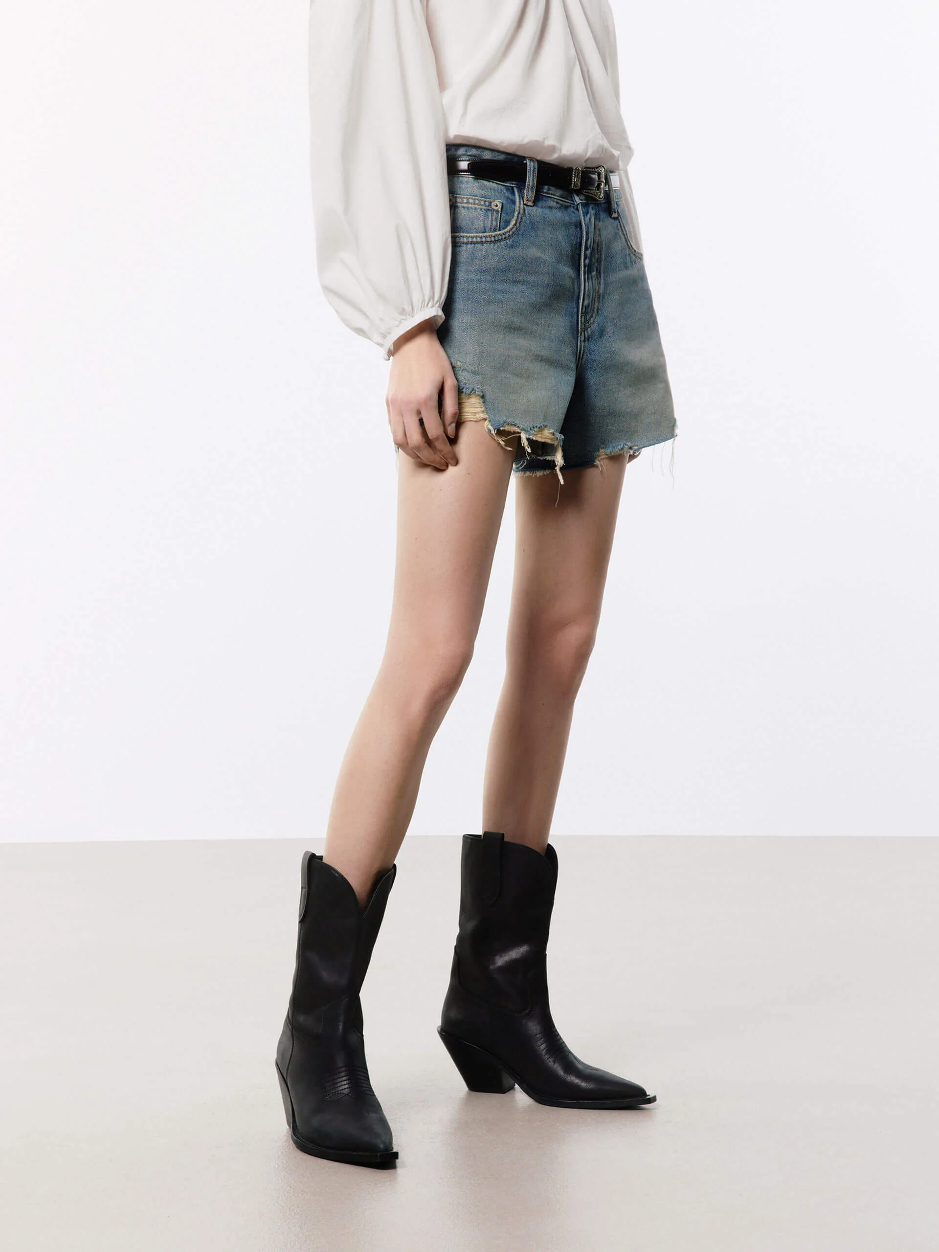 Denim Distressed Detail Shorts - Image 7