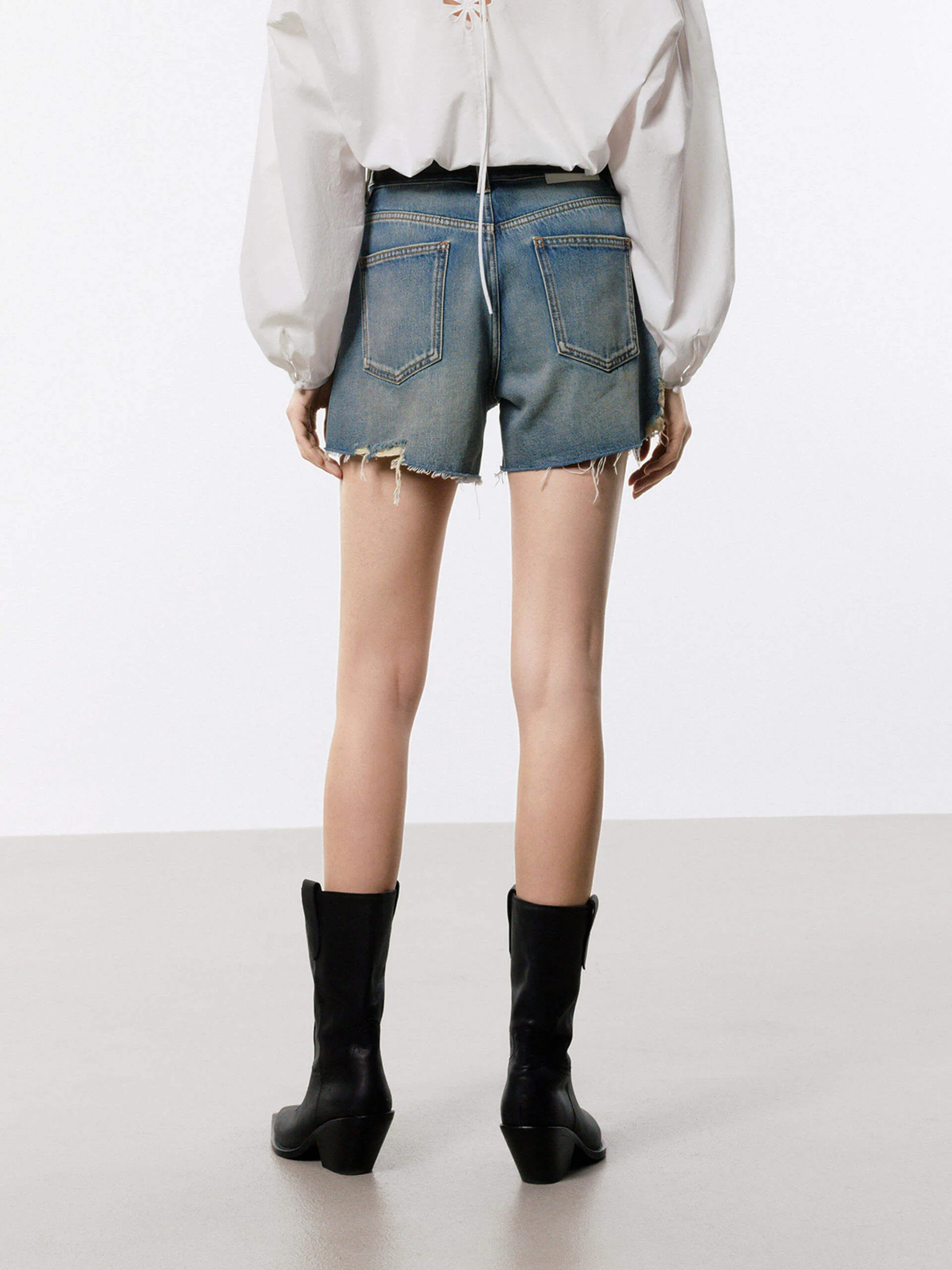 Denim Distressed Detail Shorts - Image 8