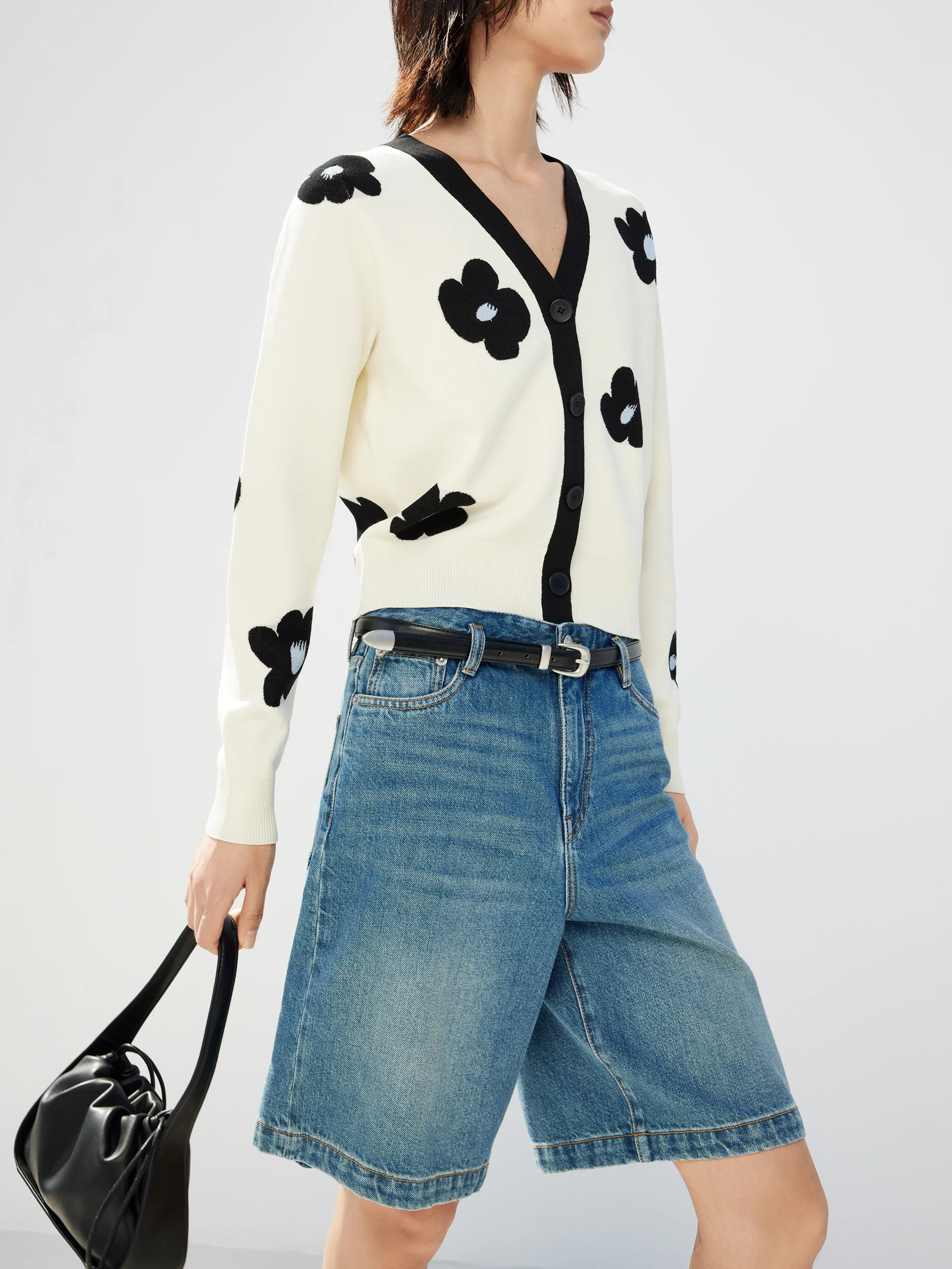 High Rise Cotton Denim Shorts - Image 3