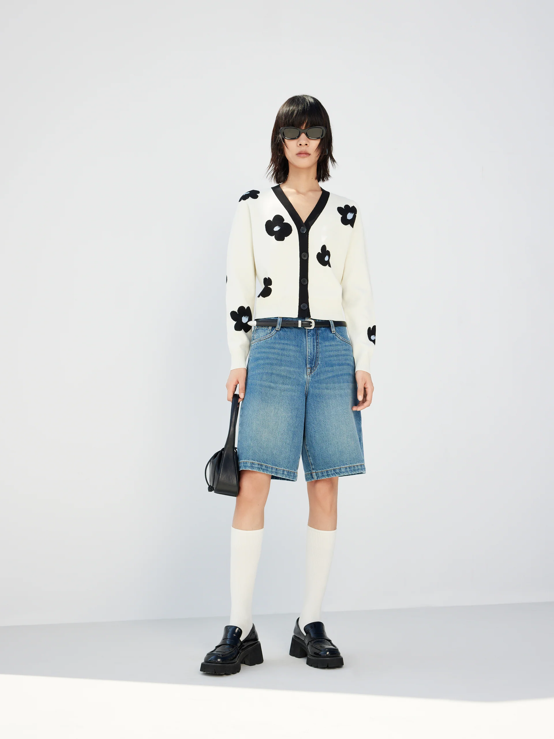 High Rise Cotton Denim Shorts - Image 5