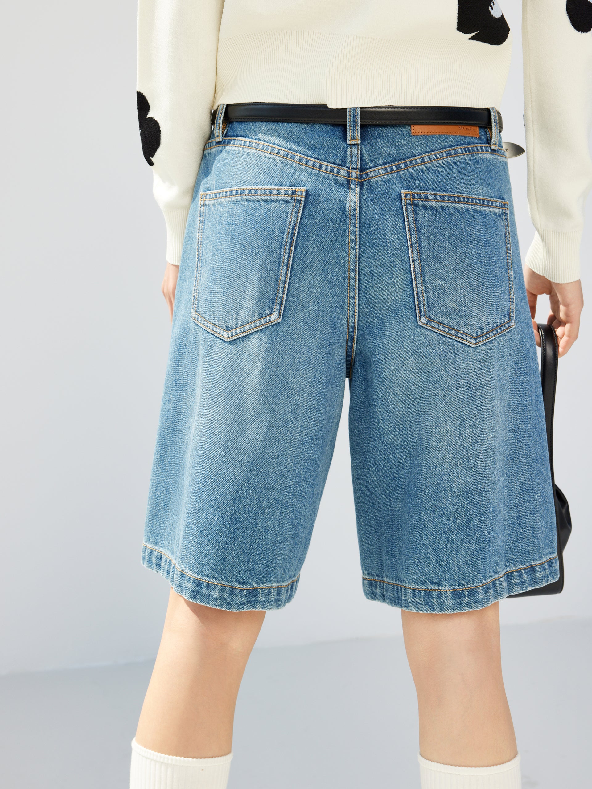 High Rise Cotton Denim Shorts - Image 7