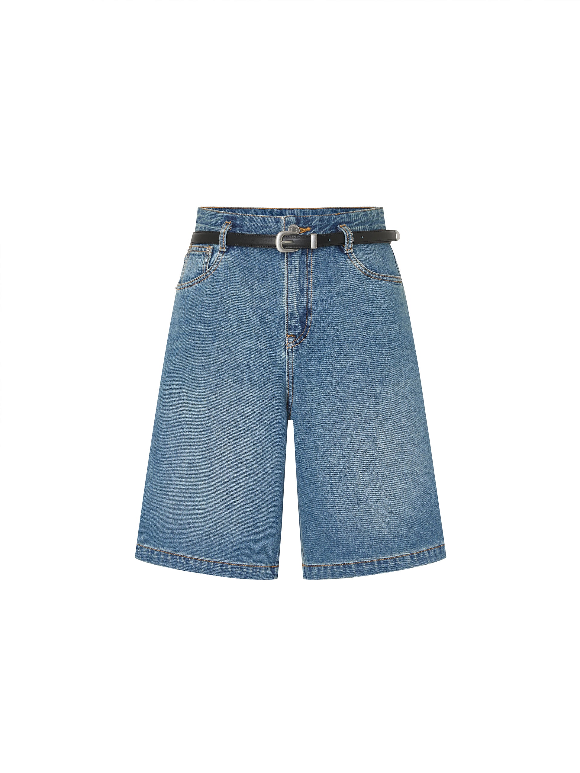 High Rise Cotton Denim Shorts - Image 9