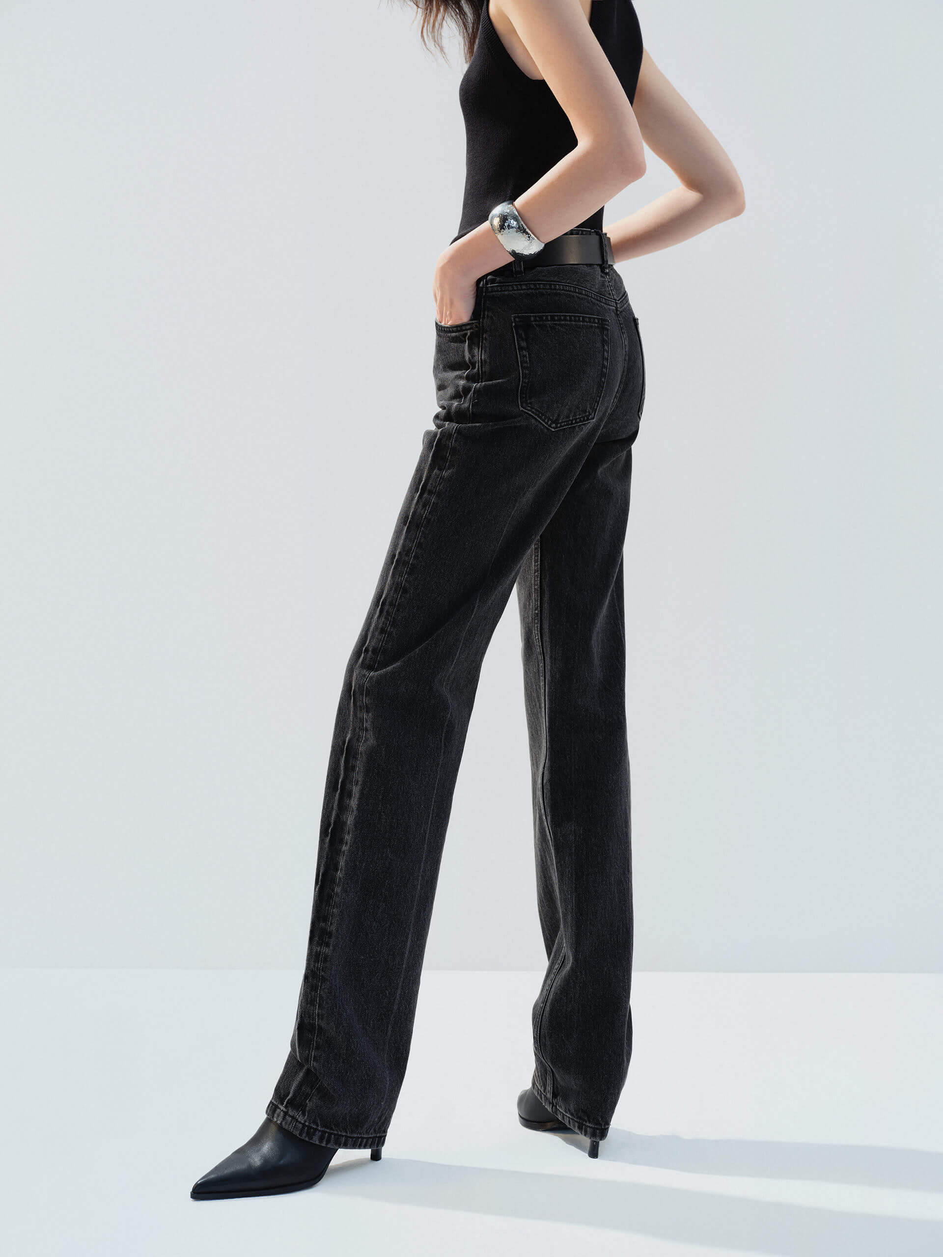 High Waist Black Straight Jeans - Image 7