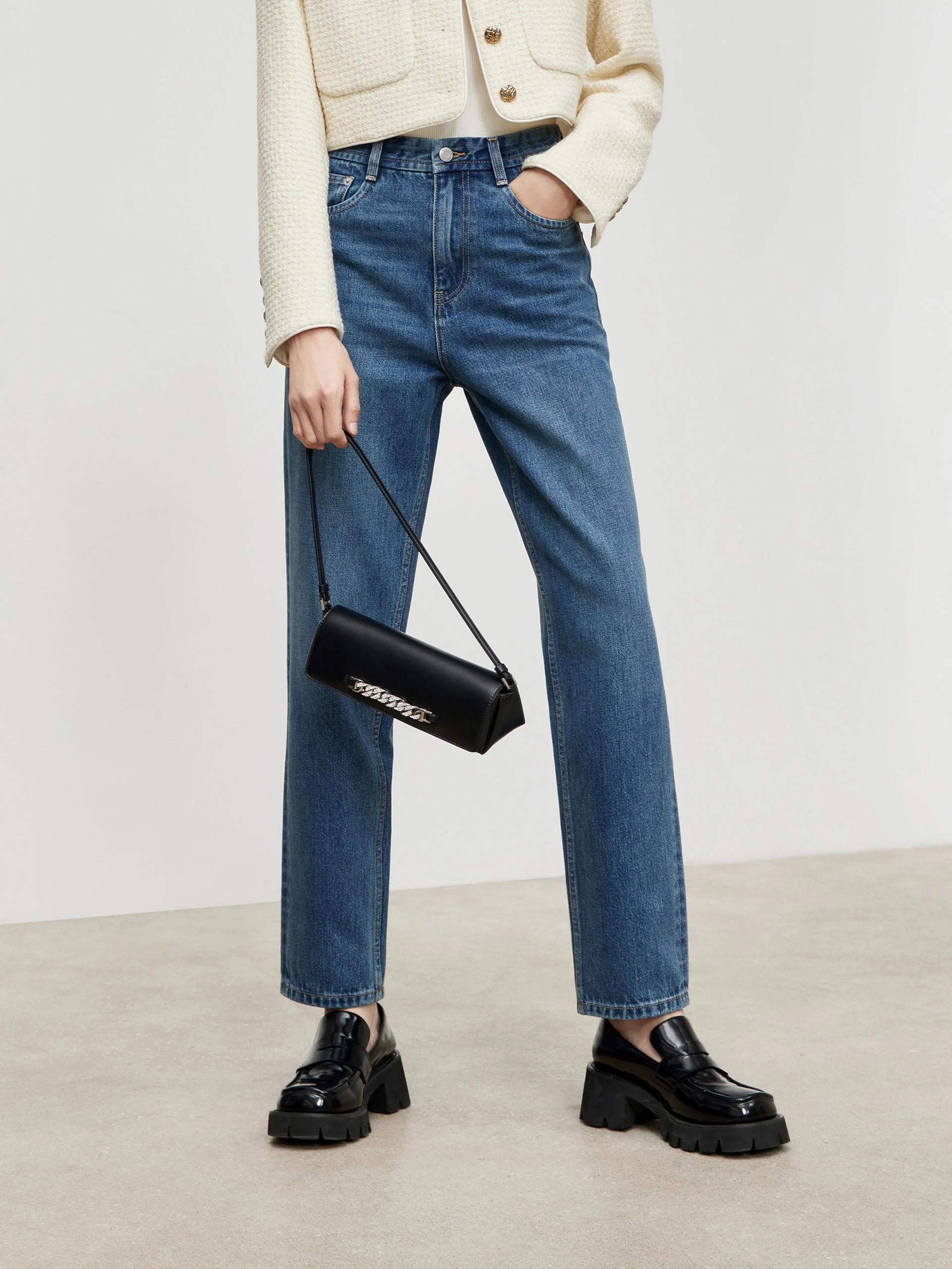 High Waist Straight Cotton Jeans - Image 3