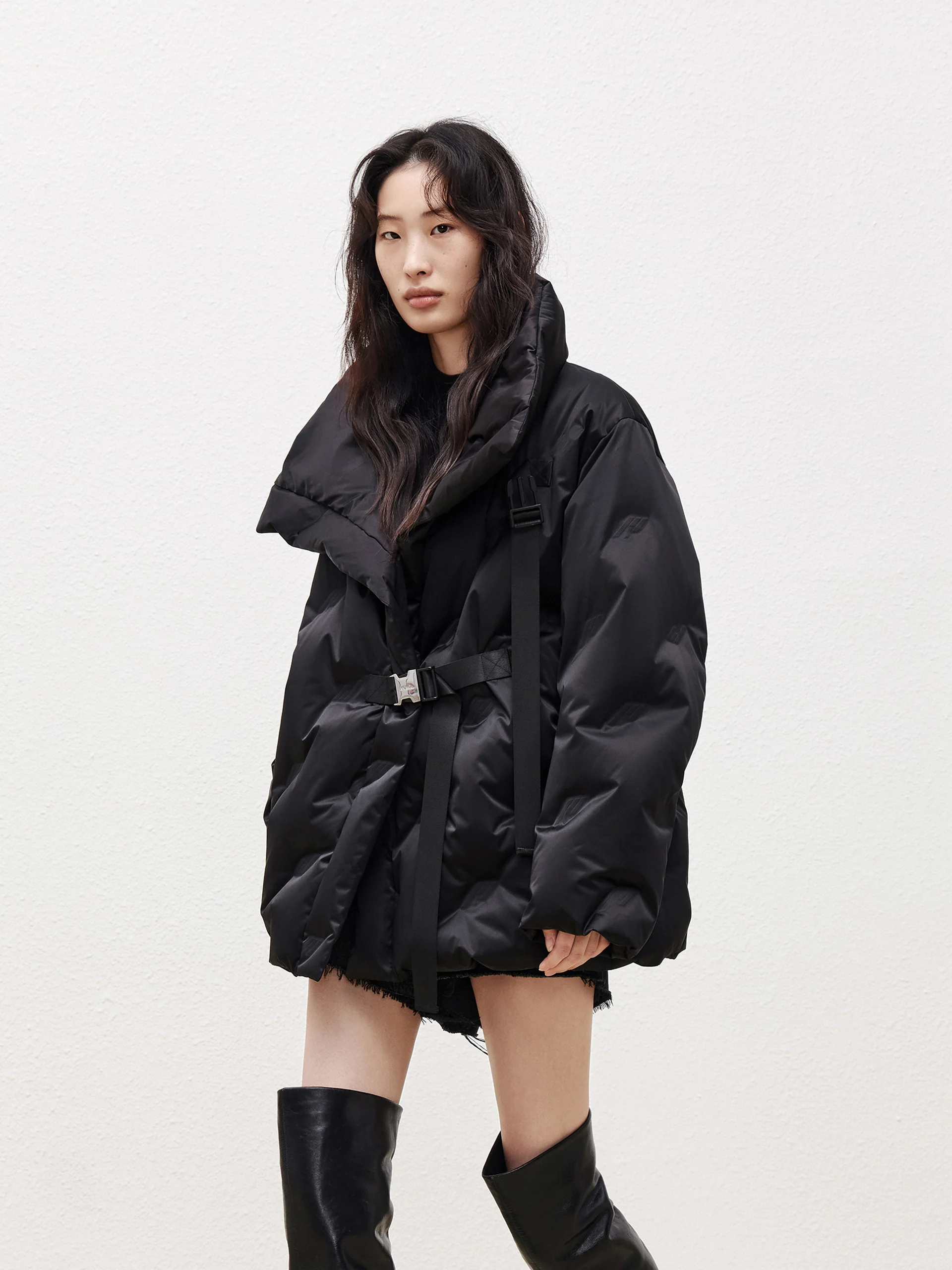 Lapel Collar Down Jacket with Adjustable Belts - Image 4