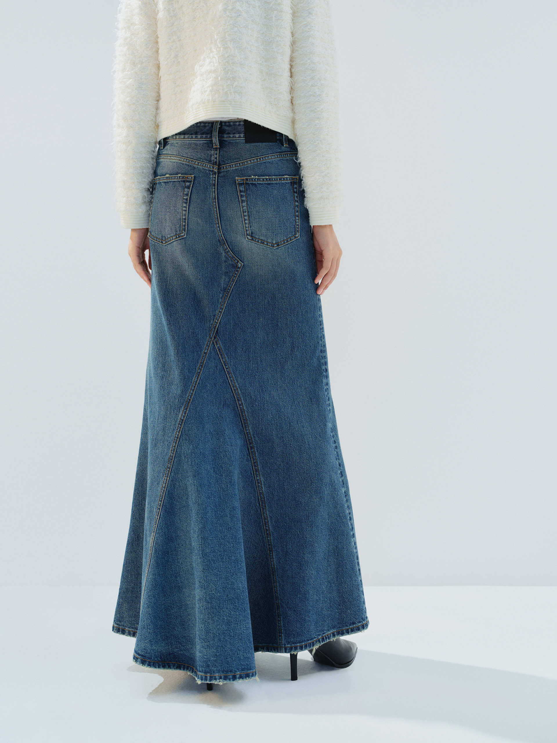 Paneled Denim Maxi Skirt - Image 3