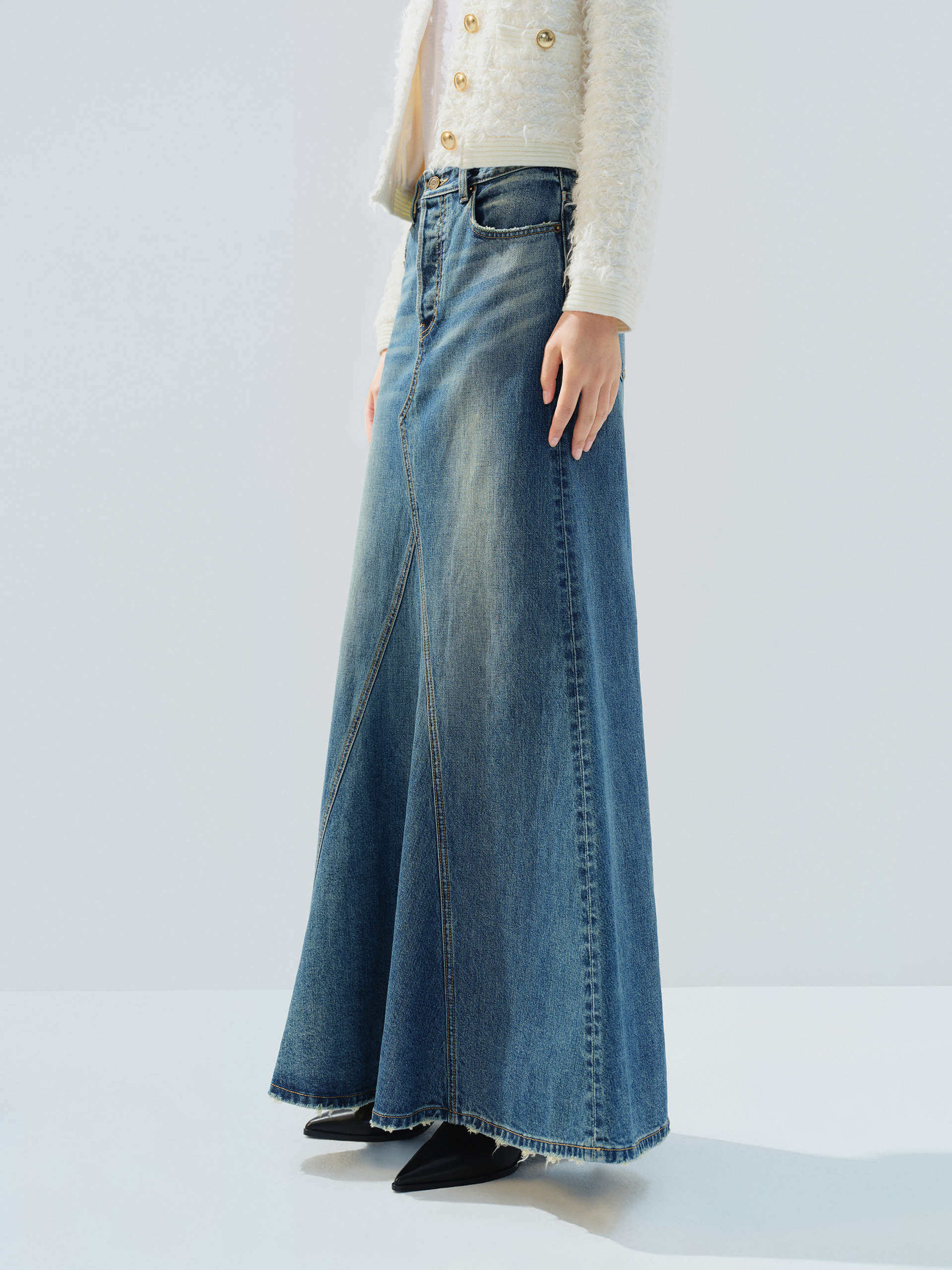 Paneled Denim Maxi Skirt - Image 6
