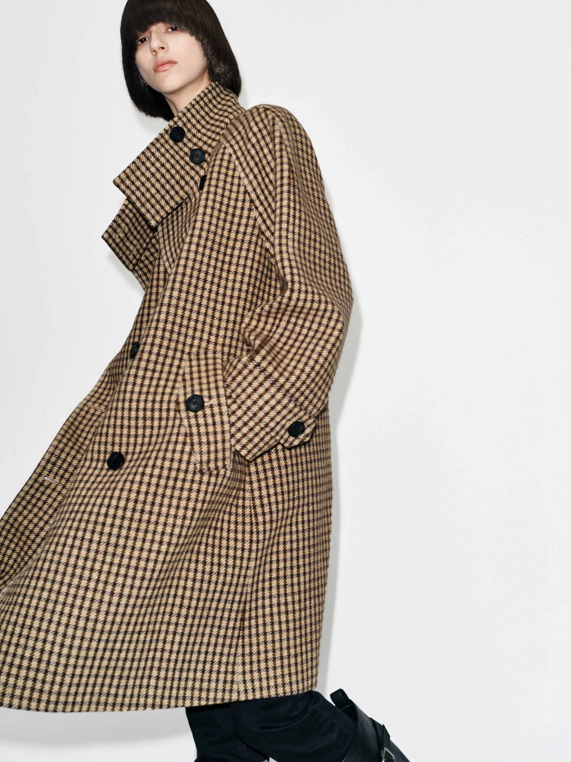 Plaid Button Wool Coat - Image 3