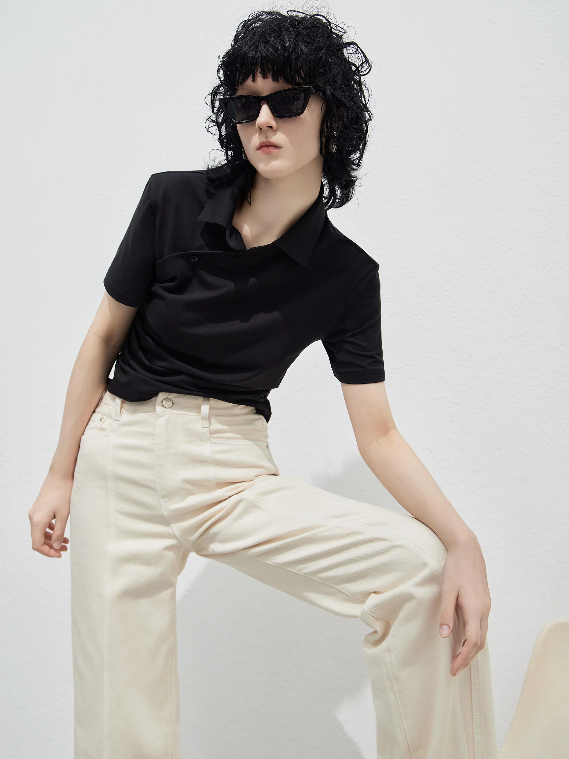 Pleated Slanted Placket Top - Image 13