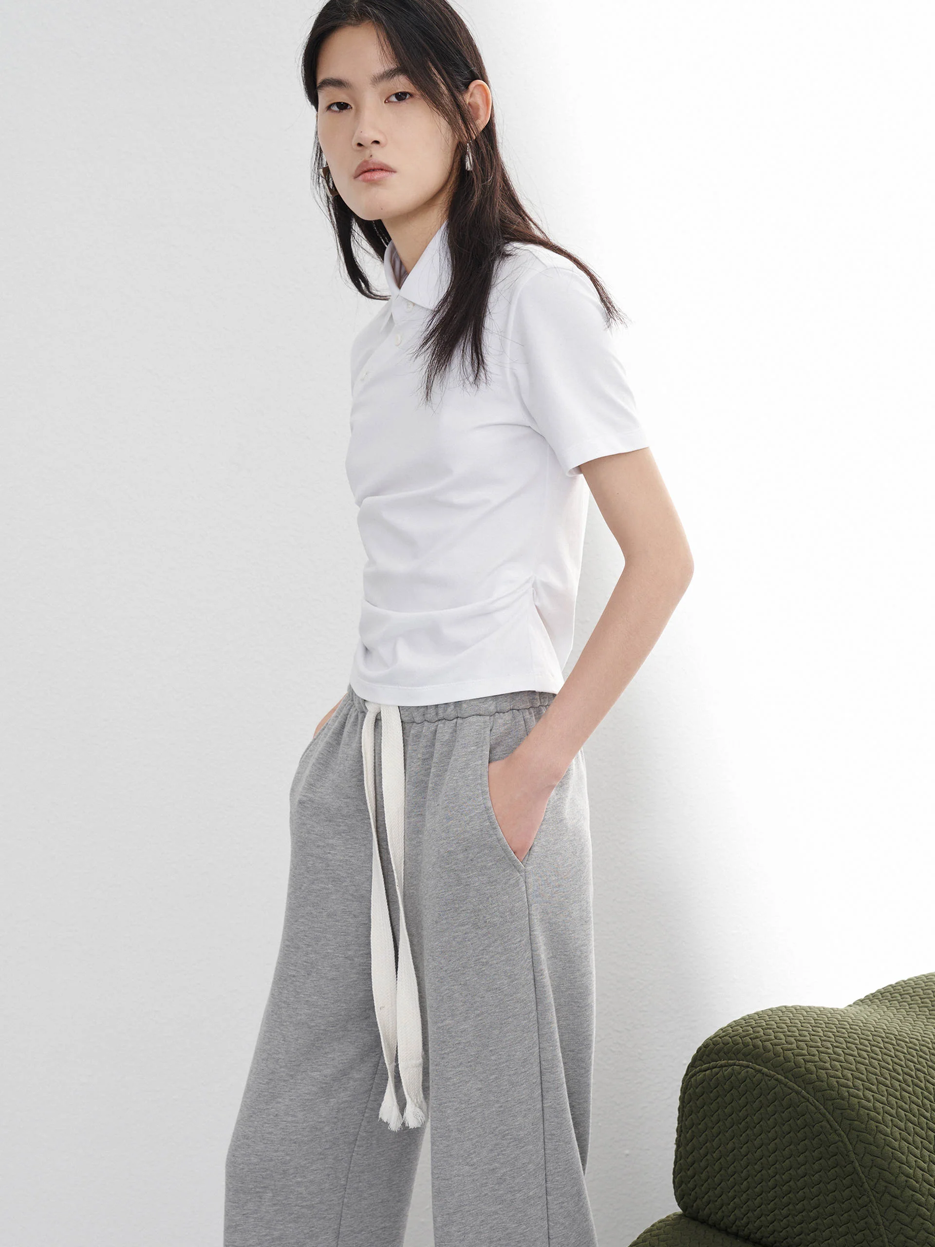 Pleated Slanted Placket Top - Image 5