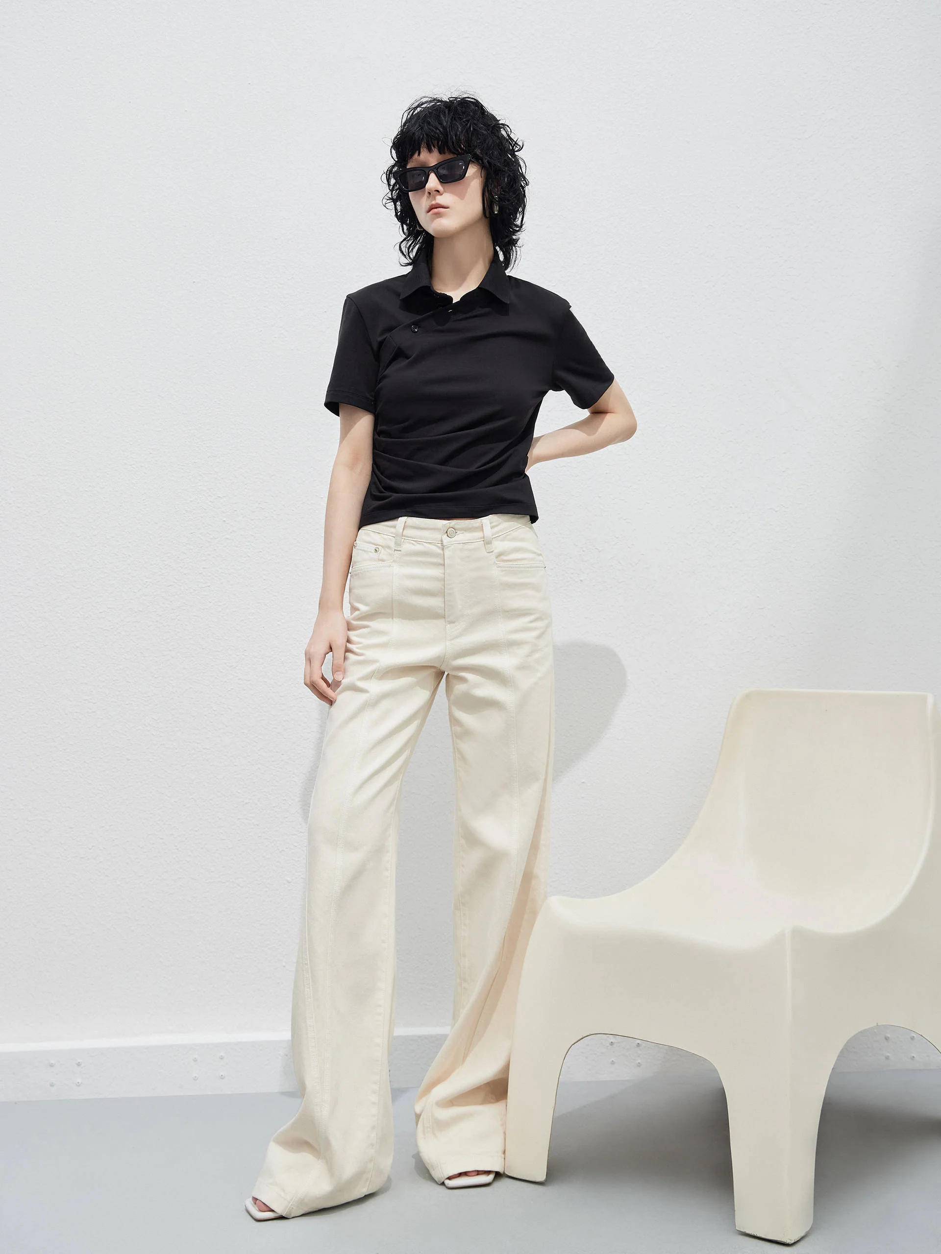 Pleated Slanted Placket Top - Image 8