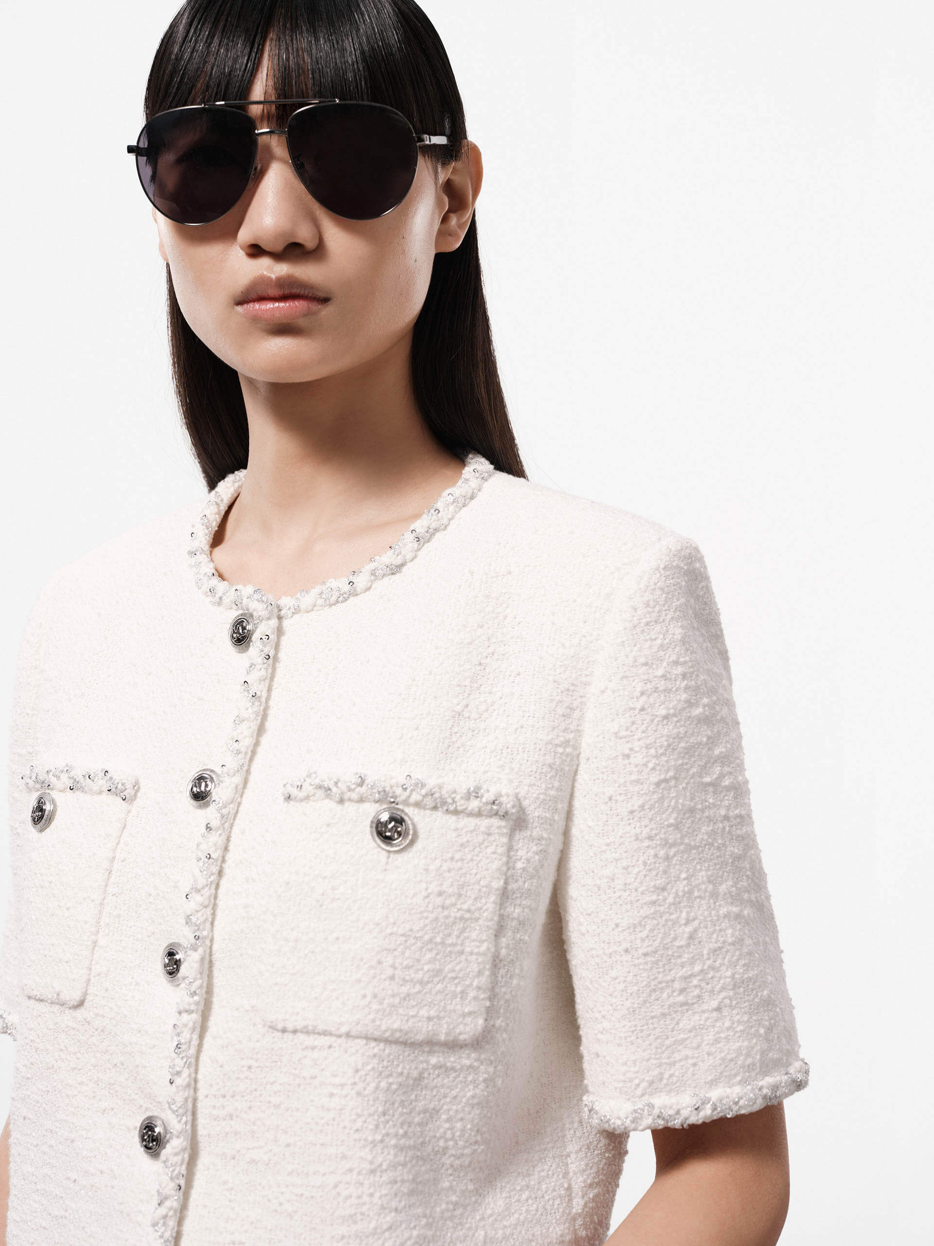 Sequins Trim Tweed Jacket - Image 6