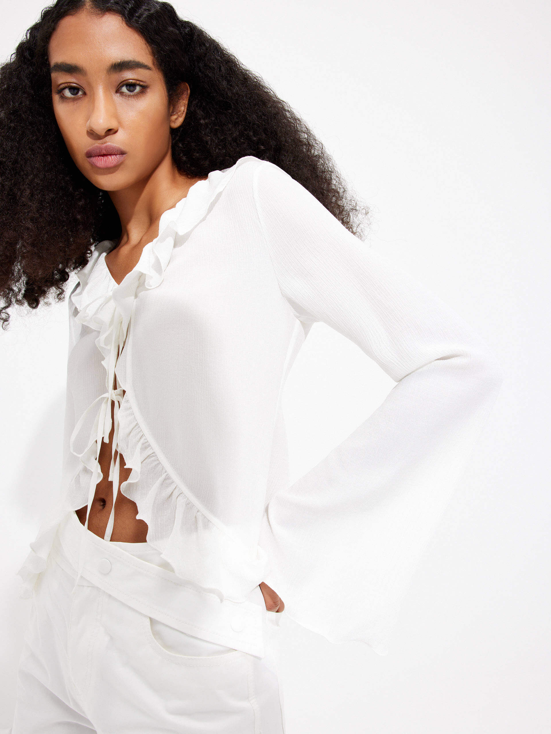 Silk Ruffled Trim Top - Image 15