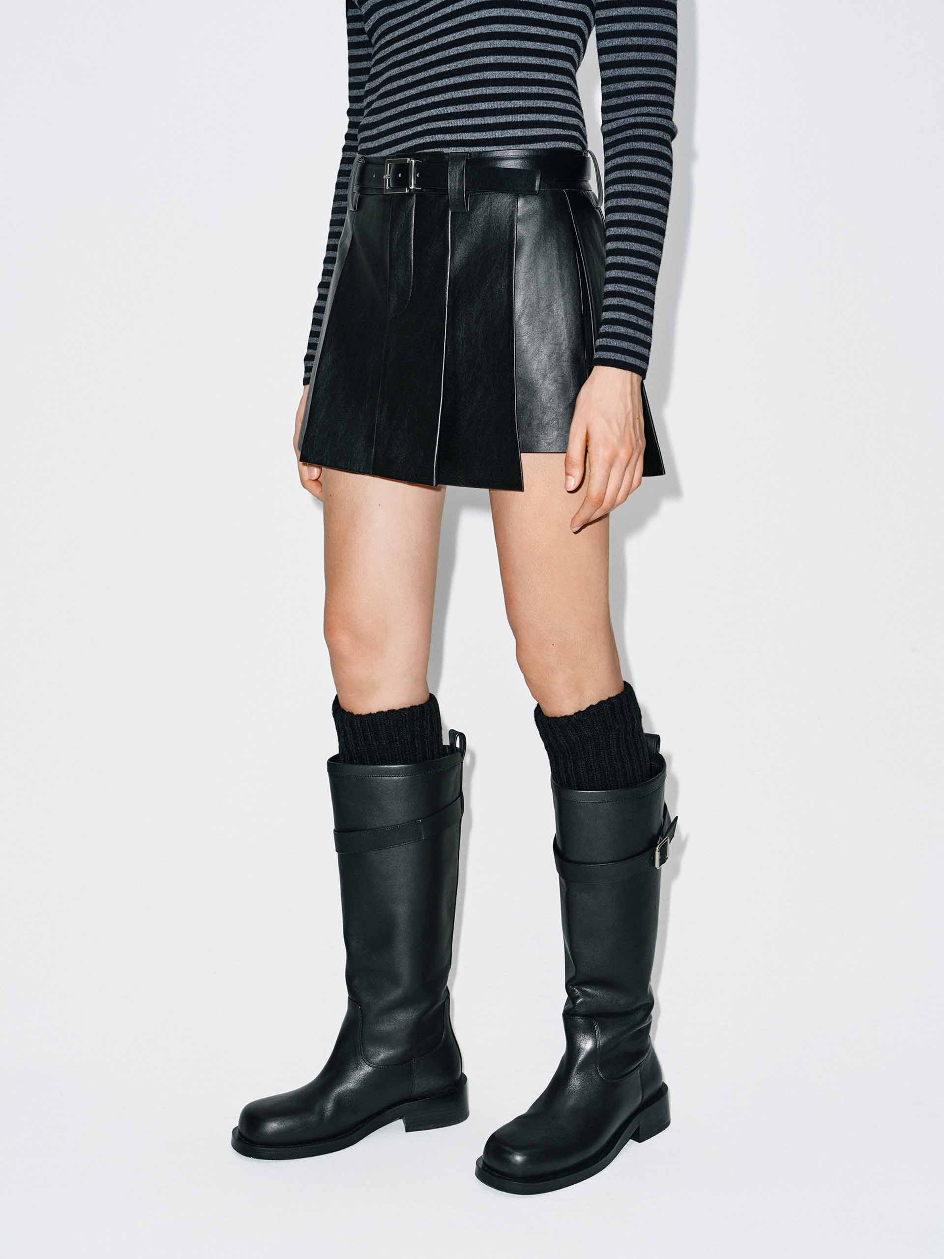 Soft Leather Pleated Skort - Image 3